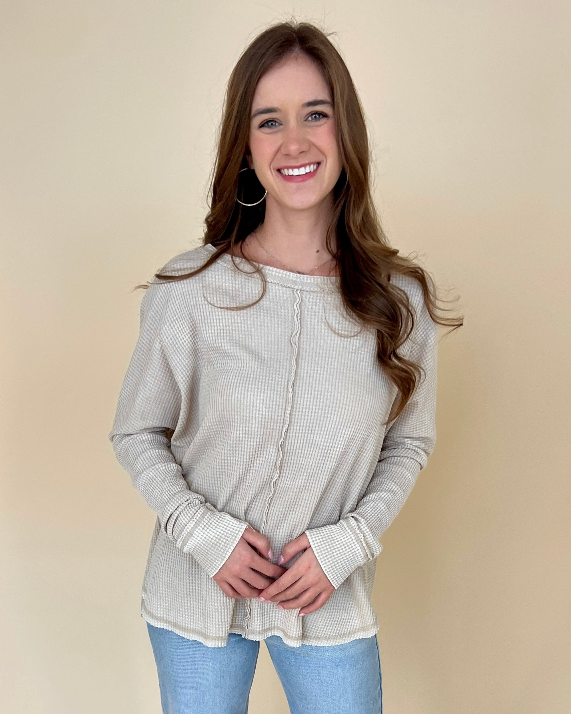 Washed Away Sand Beige Washed Knit Top-Shop-Womens-Boutique-Clothing