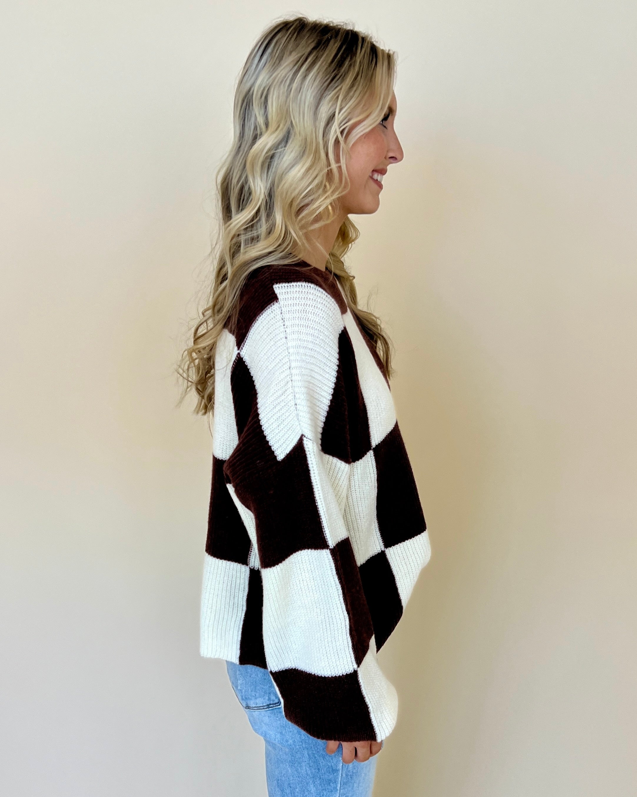 Say Anything Chocolate Checkered Sweater-Shop-Womens-Boutique-Clothing