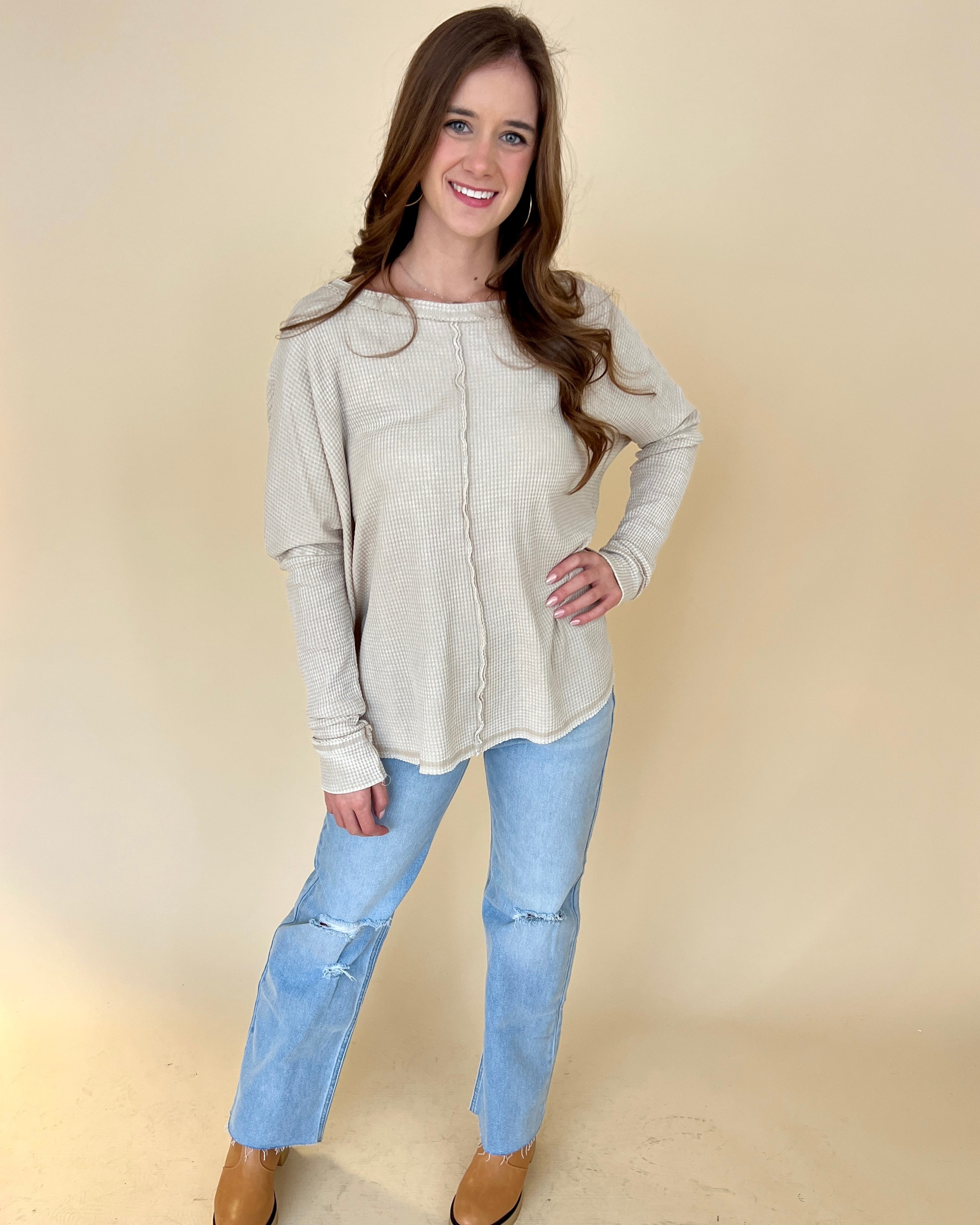 Washed Away Sand Beige Washed Knit Top-Shop-Womens-Boutique-Clothing