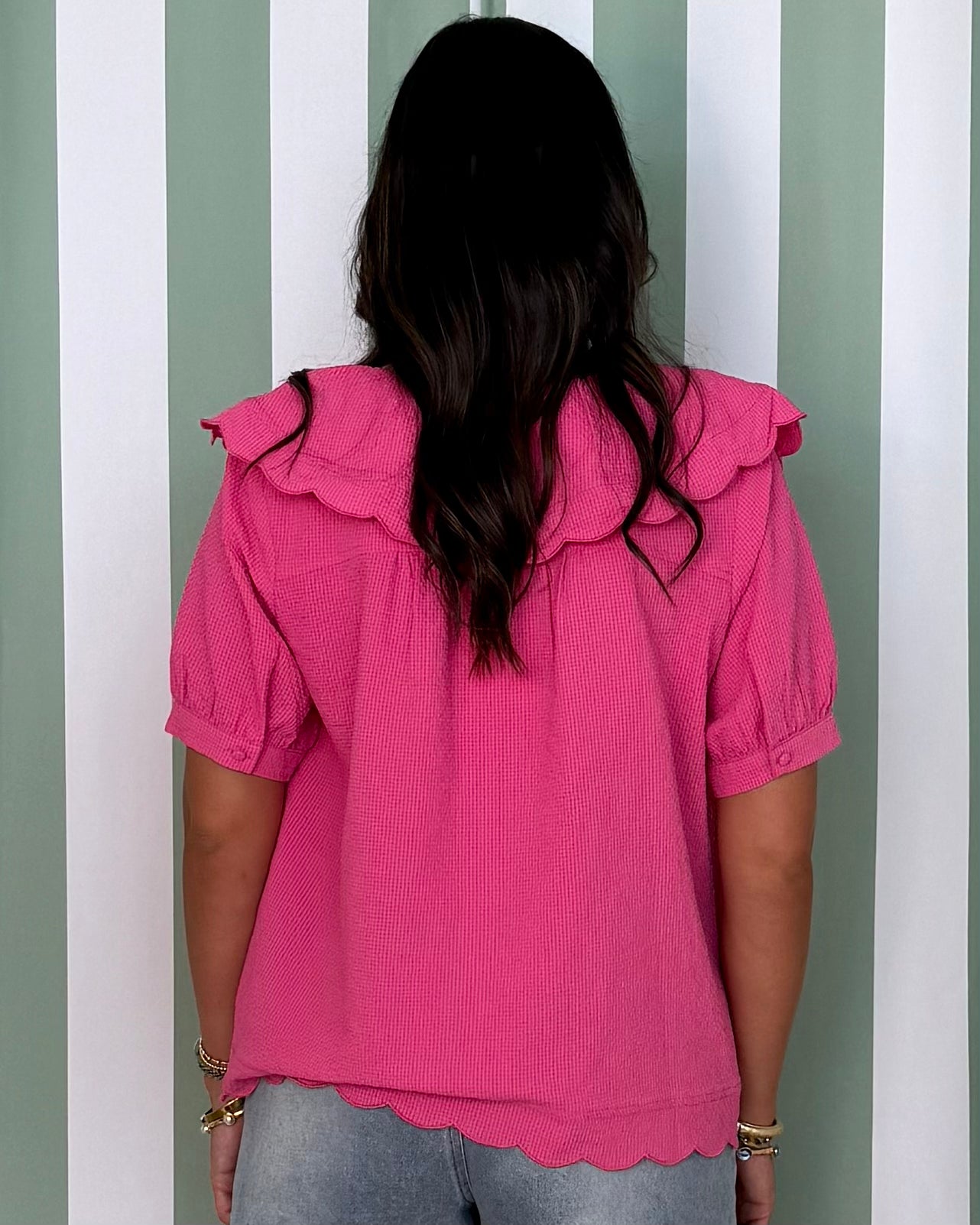 Evening Charm Hot Pink Textured Scallop Top-Shop-Womens-Boutique-Clothing