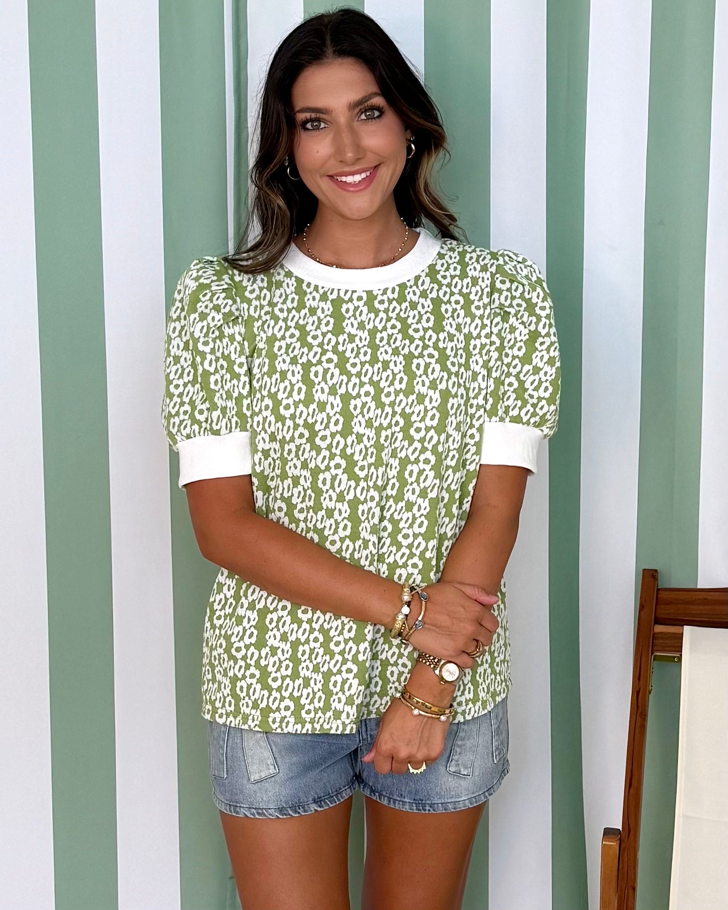 Take Your Turn Avocado Floral Jacquard Top-Shop-Womens-Boutique-Clothing