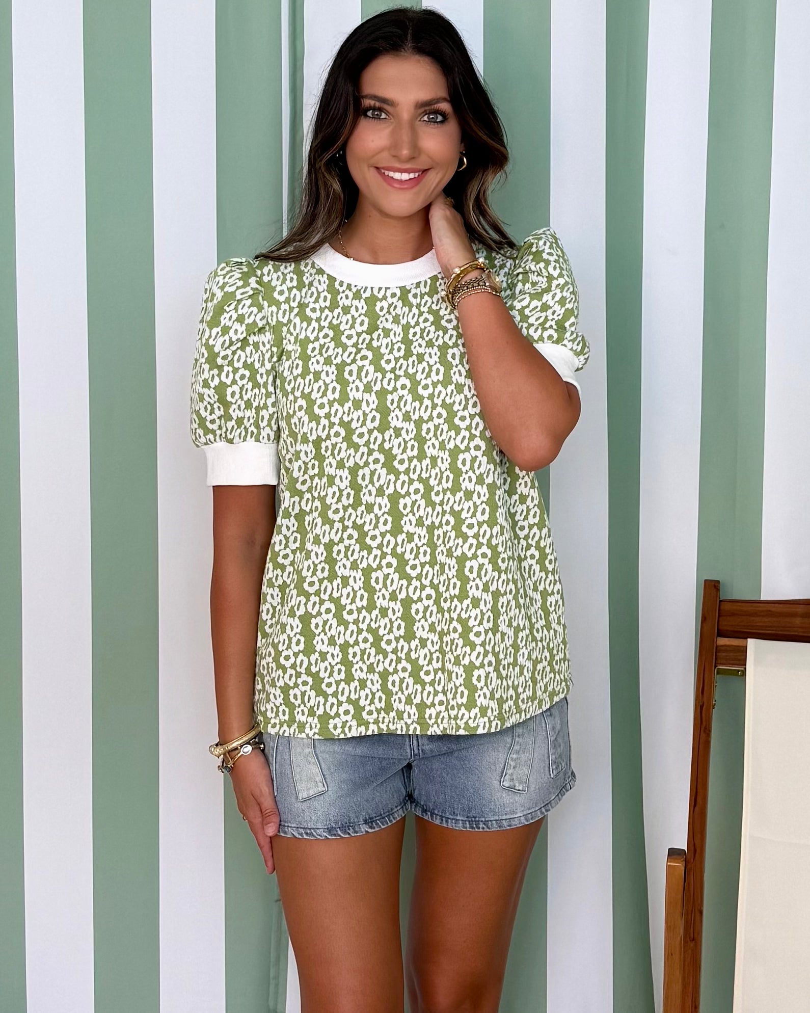 Take Your Turn Avocado Floral Jacquard Top-Shop-Womens-Boutique-Clothing