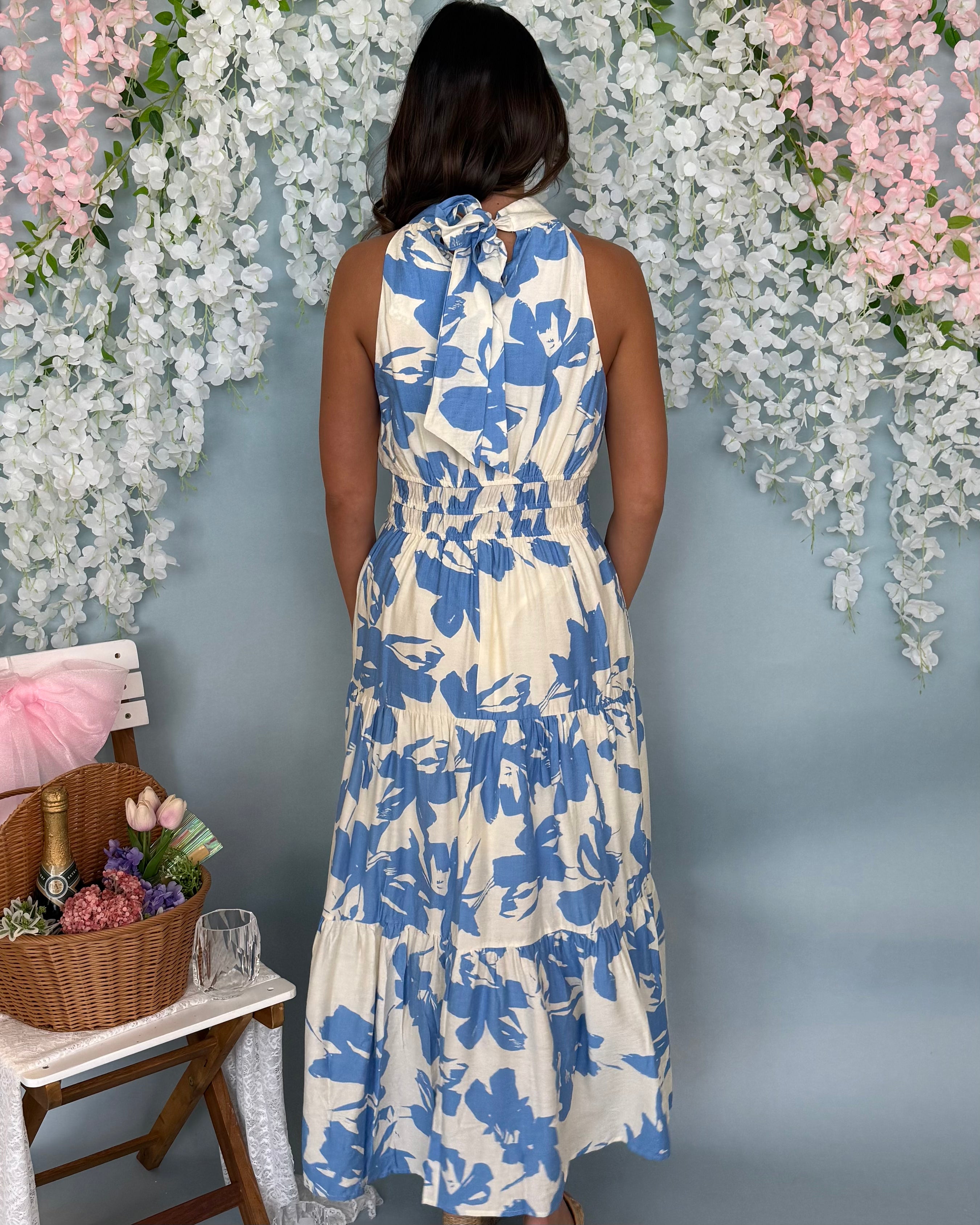 Best Catch Lt Blue Floral Halter Maxi-Shop-Womens-Boutique-Clothing