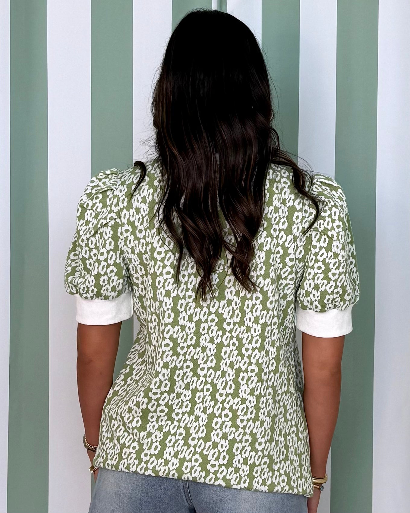 Take Your Turn Avocado Floral Jacquard Top-Shop-Womens-Boutique-Clothing