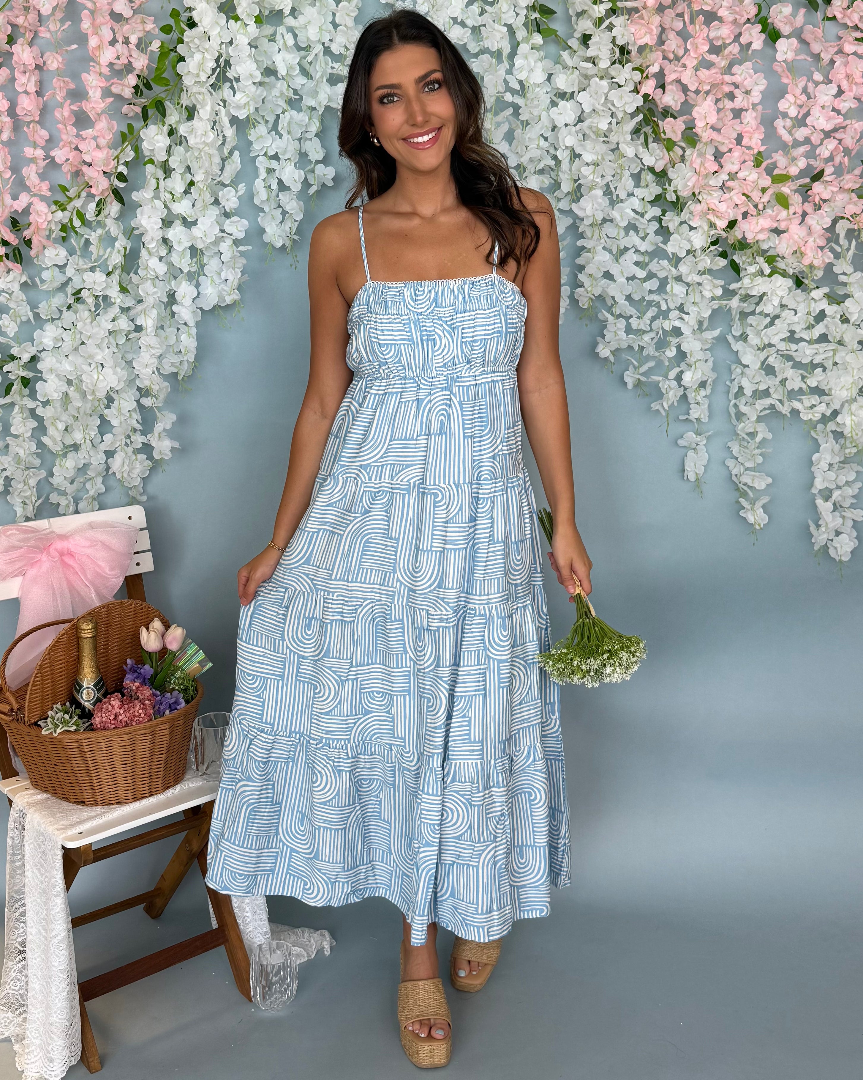 Living It Light Blue Abstract Midi Dress-Shop-Womens-Boutique-Clothing