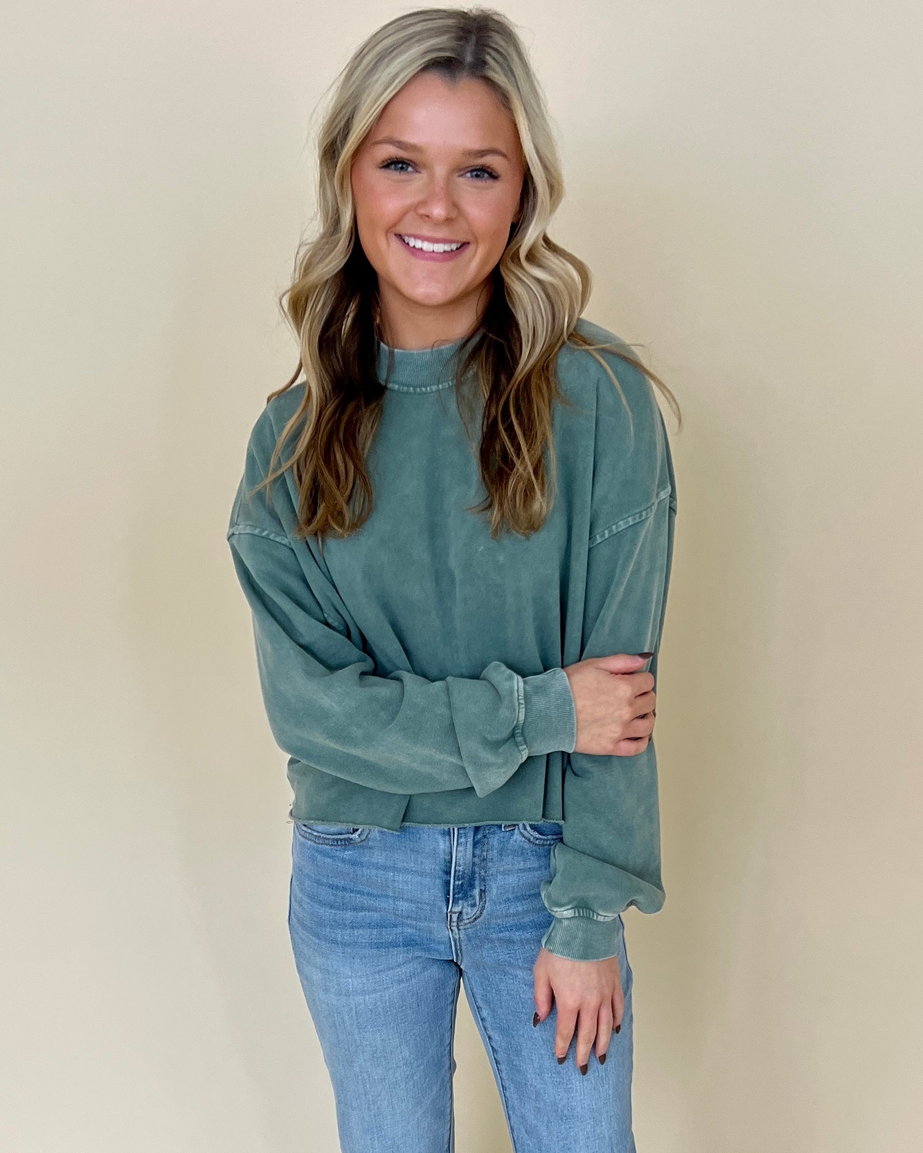 Just A Dream Gray Green Cropped Dolman Top-Shop-Womens-Boutique-Clothing