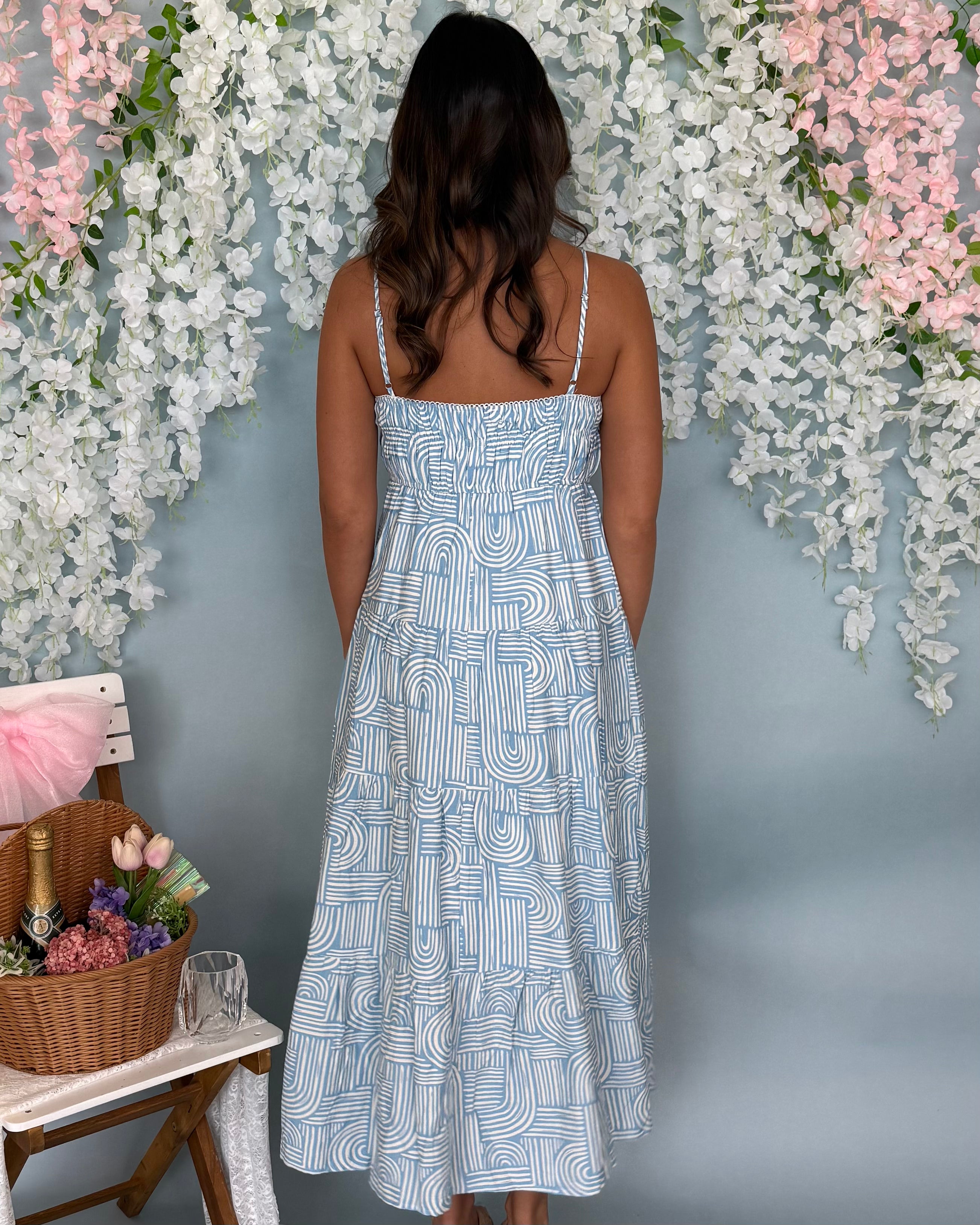 Living It Light Blue Abstract Midi Dress-Shop-Womens-Boutique-Clothing