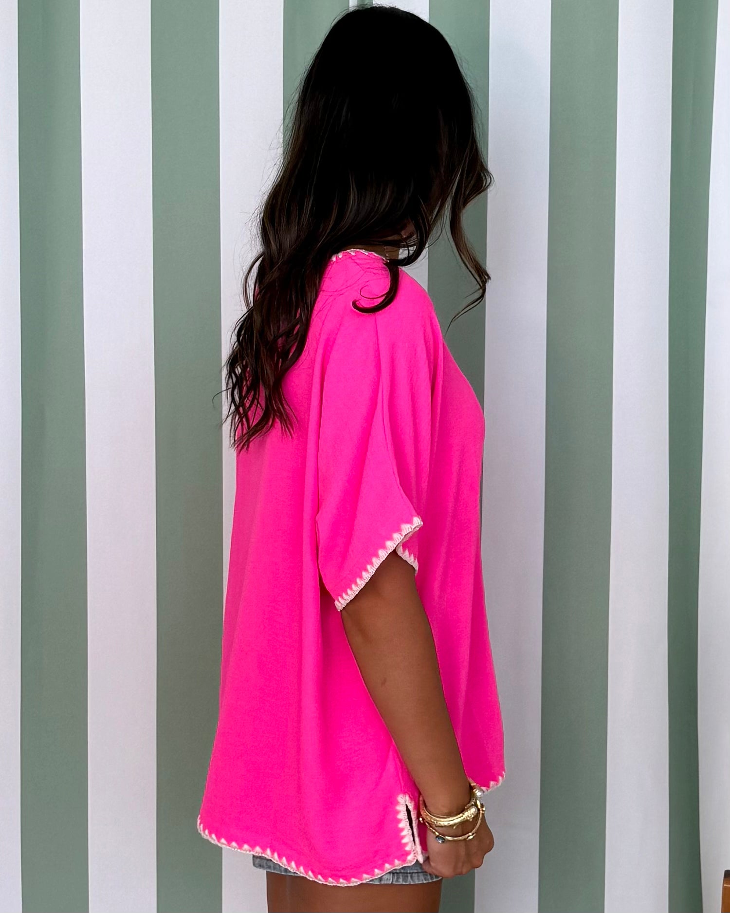 Just Stopping By Hot Pink Stitch Pocket Top-Shop-Womens-Boutique-Clothing