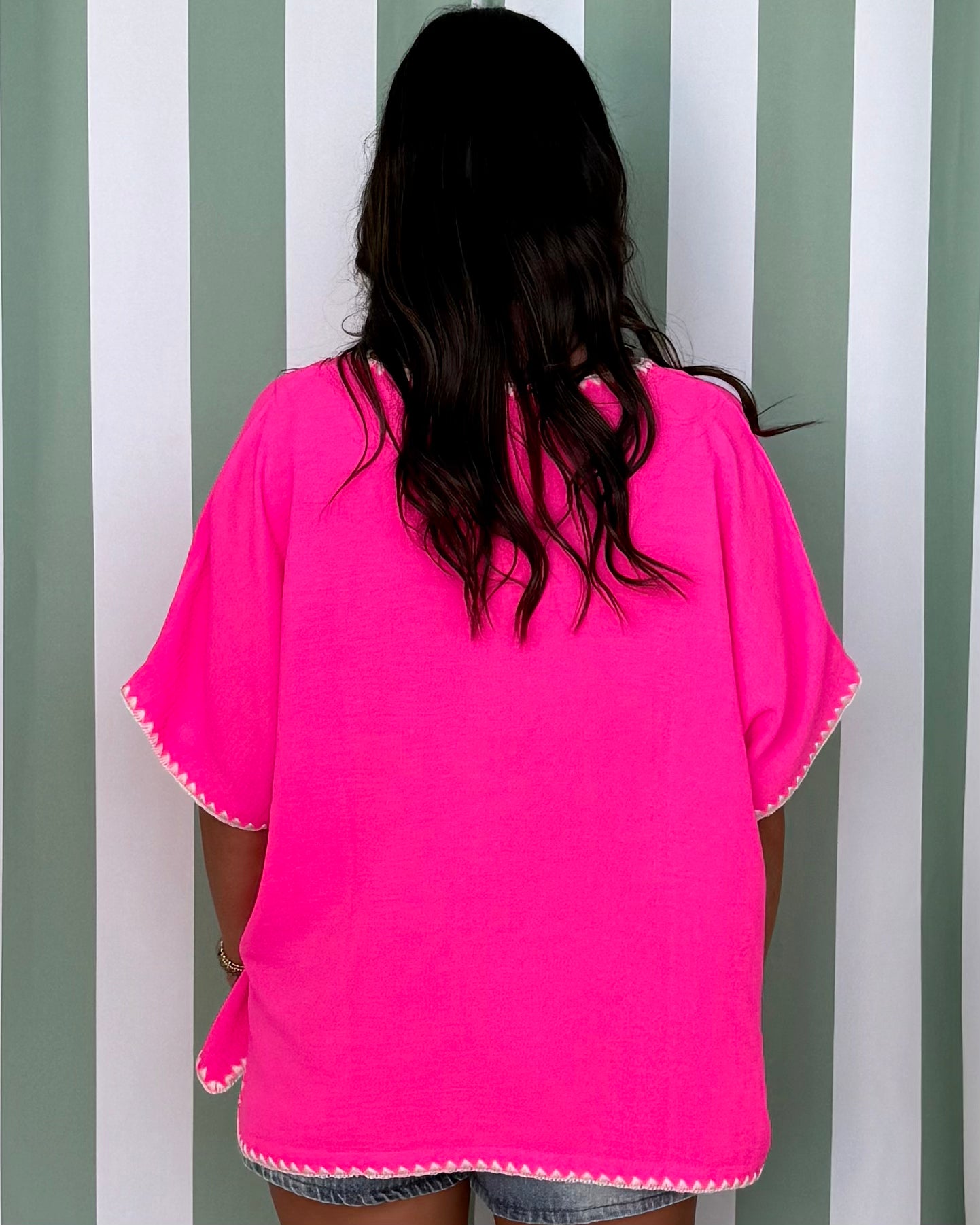 Just Stopping By Hot Pink Stitch Pocket Top-Shop-Womens-Boutique-Clothing