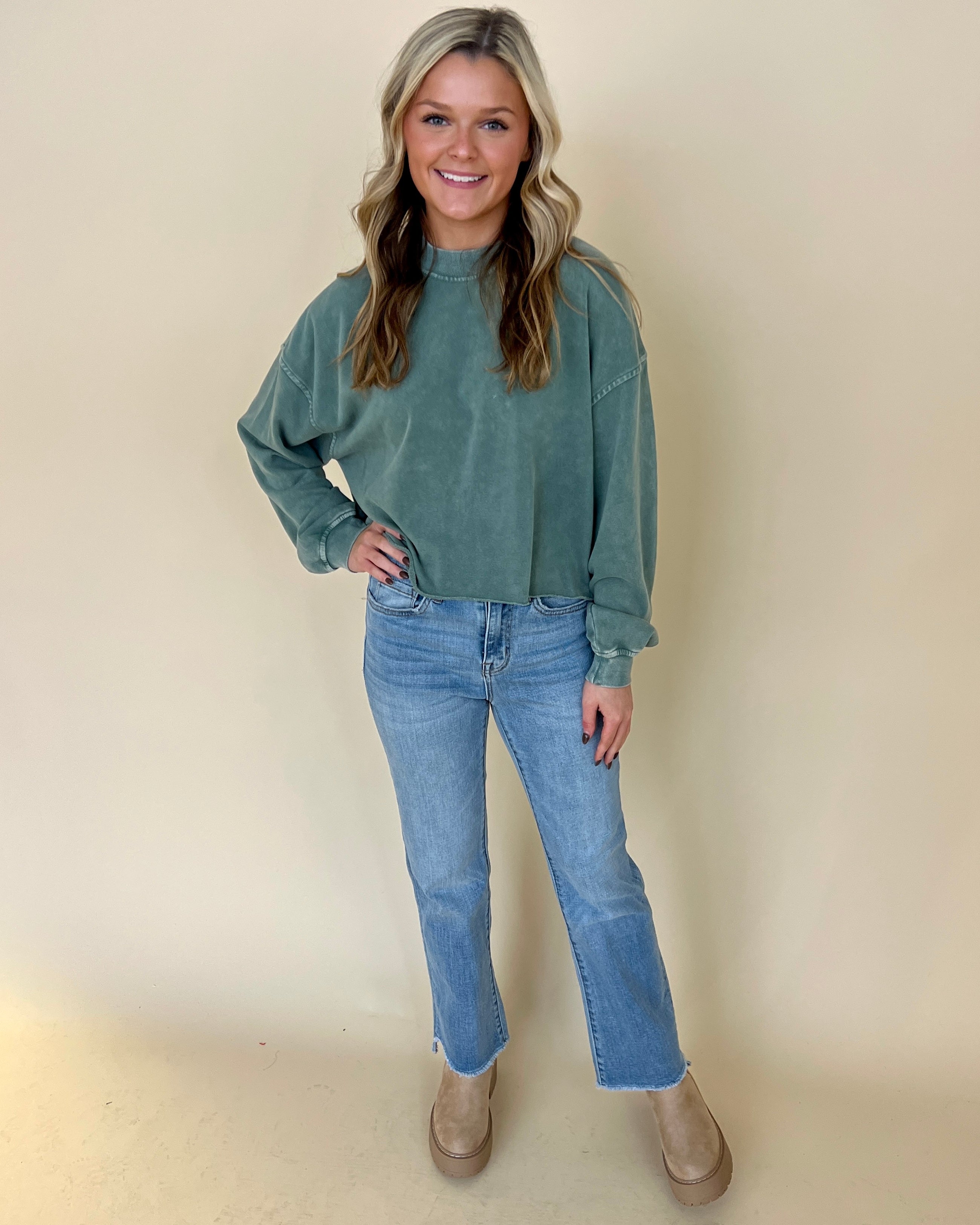 Just A Dream Gray Green Cropped Dolman Top-Shop-Womens-Boutique-Clothing