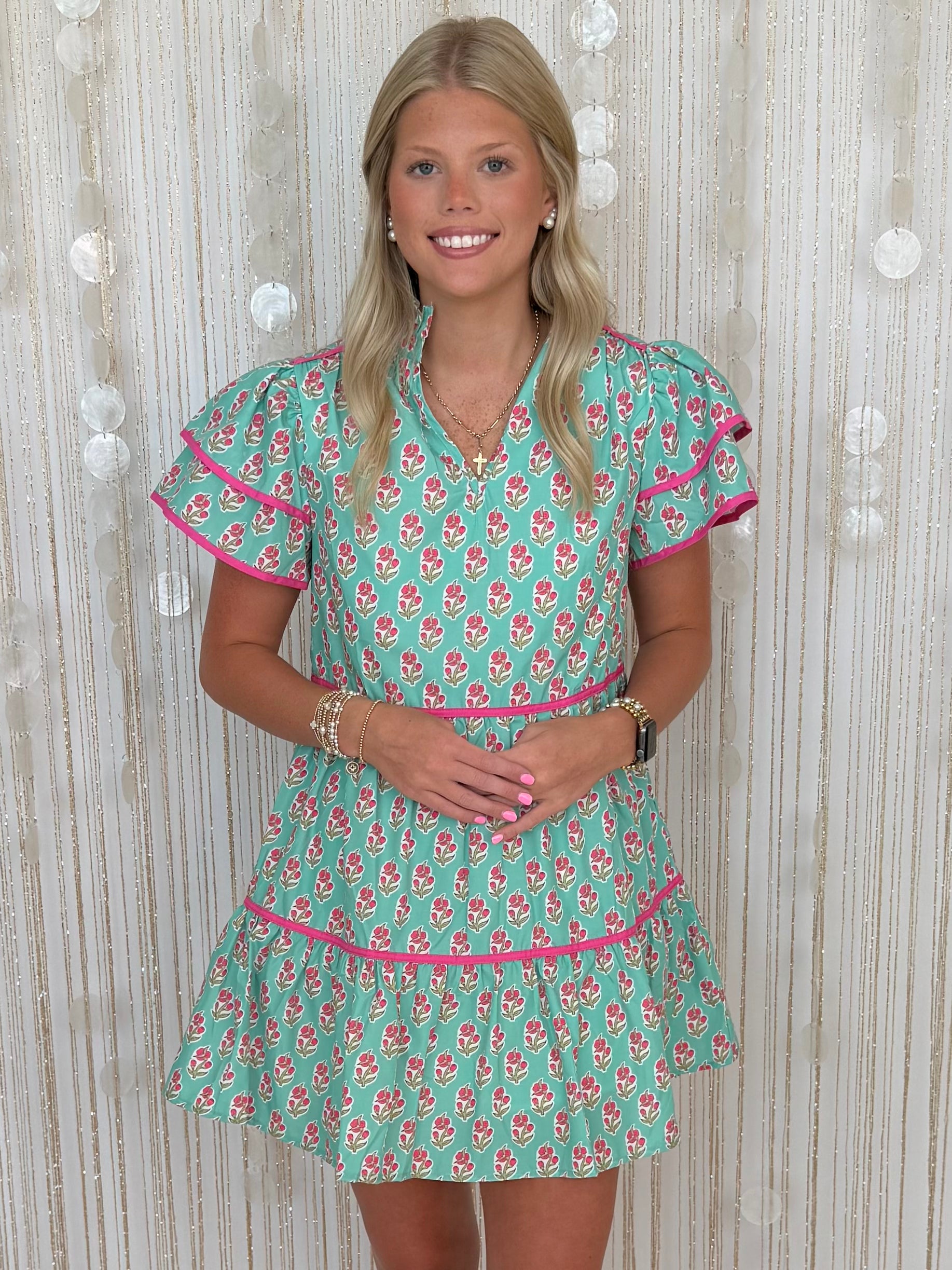 Weekend Stroll Green Floral Tiered Dress-Shop-Womens-Boutique-Clothing