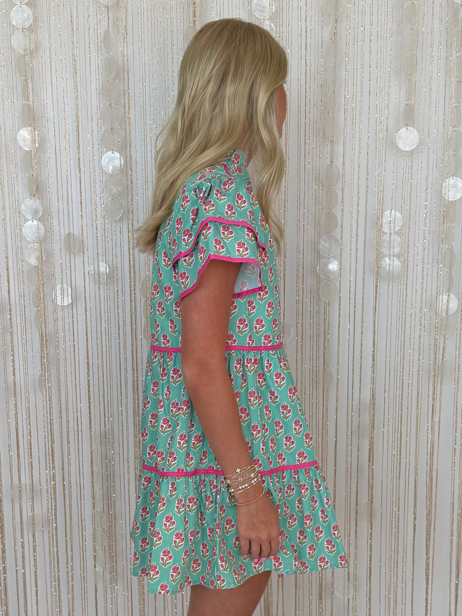 Weekend Stroll Green Floral Tiered Dress-Shop-Womens-Boutique-Clothing