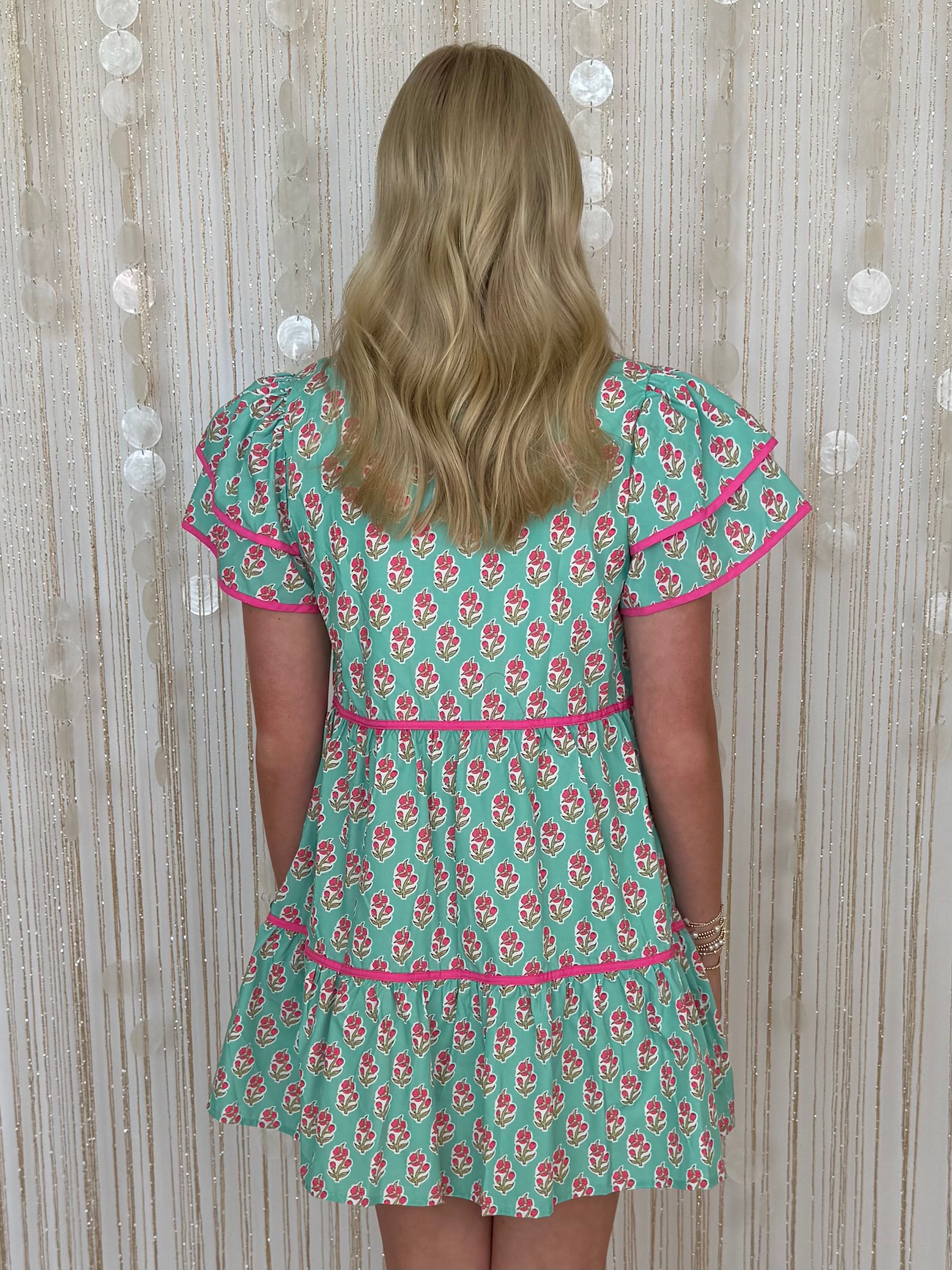 Weekend Stroll Green Floral Tiered Dress-Shop-Womens-Boutique-Clothing