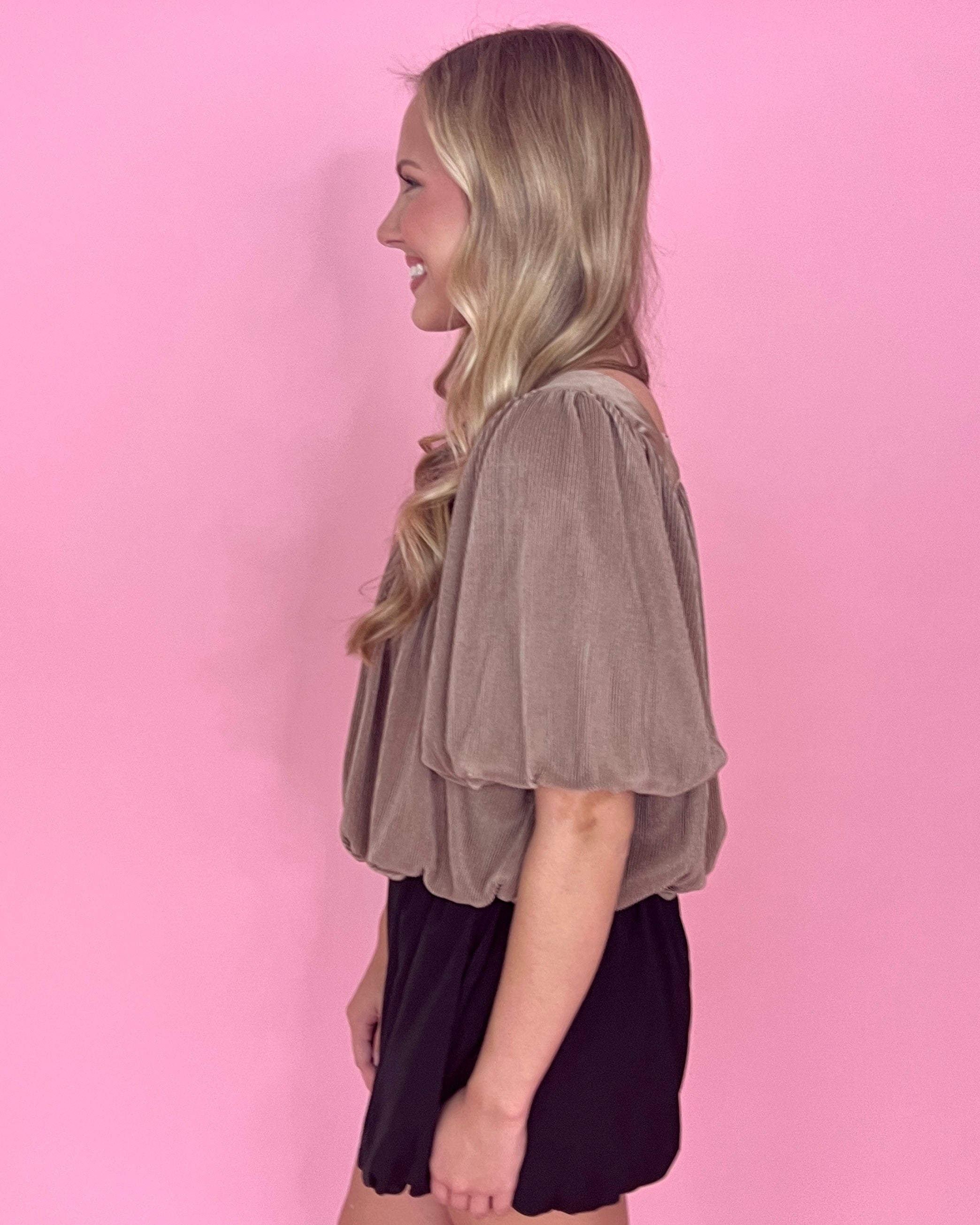 Time Rolls By Mocha Plisse Square Neck Crop Top-Shop-Womens-Boutique-Clothing