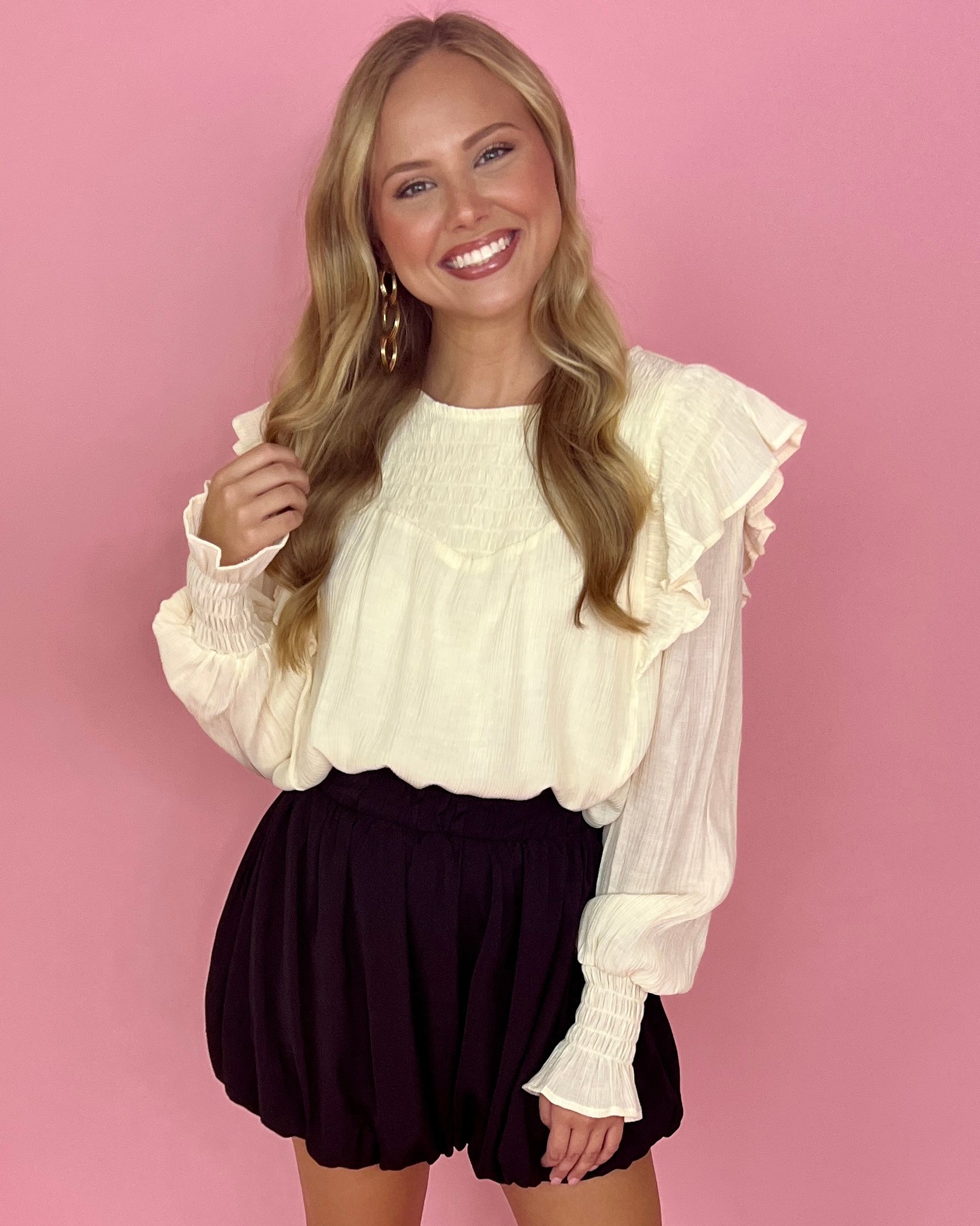 Just This Once Egg Shell Smocked Top-Shop-Womens-Boutique-Clothing