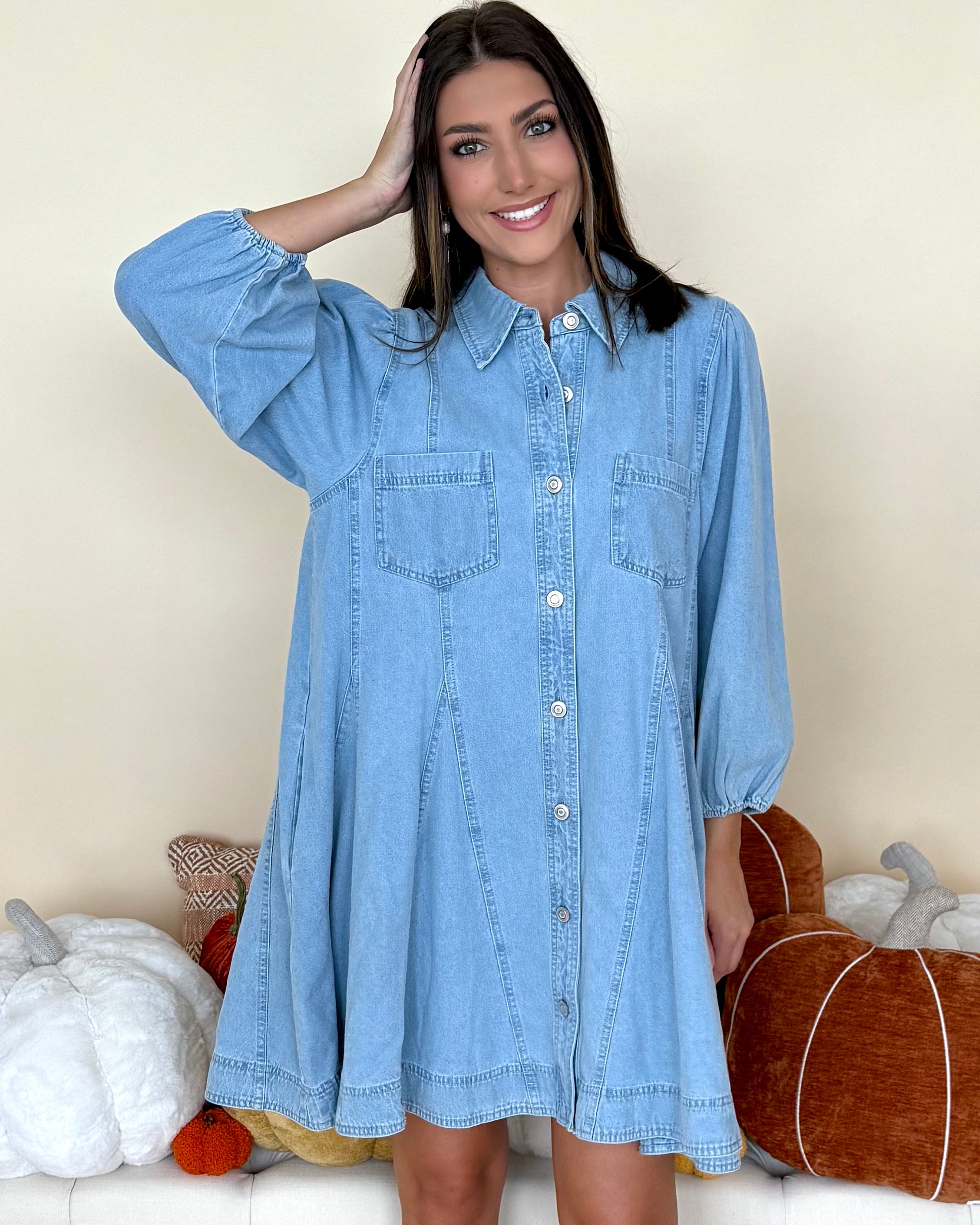 So True Lt Denim Collared Button Dress-Shop-Womens-Boutique-Clothing