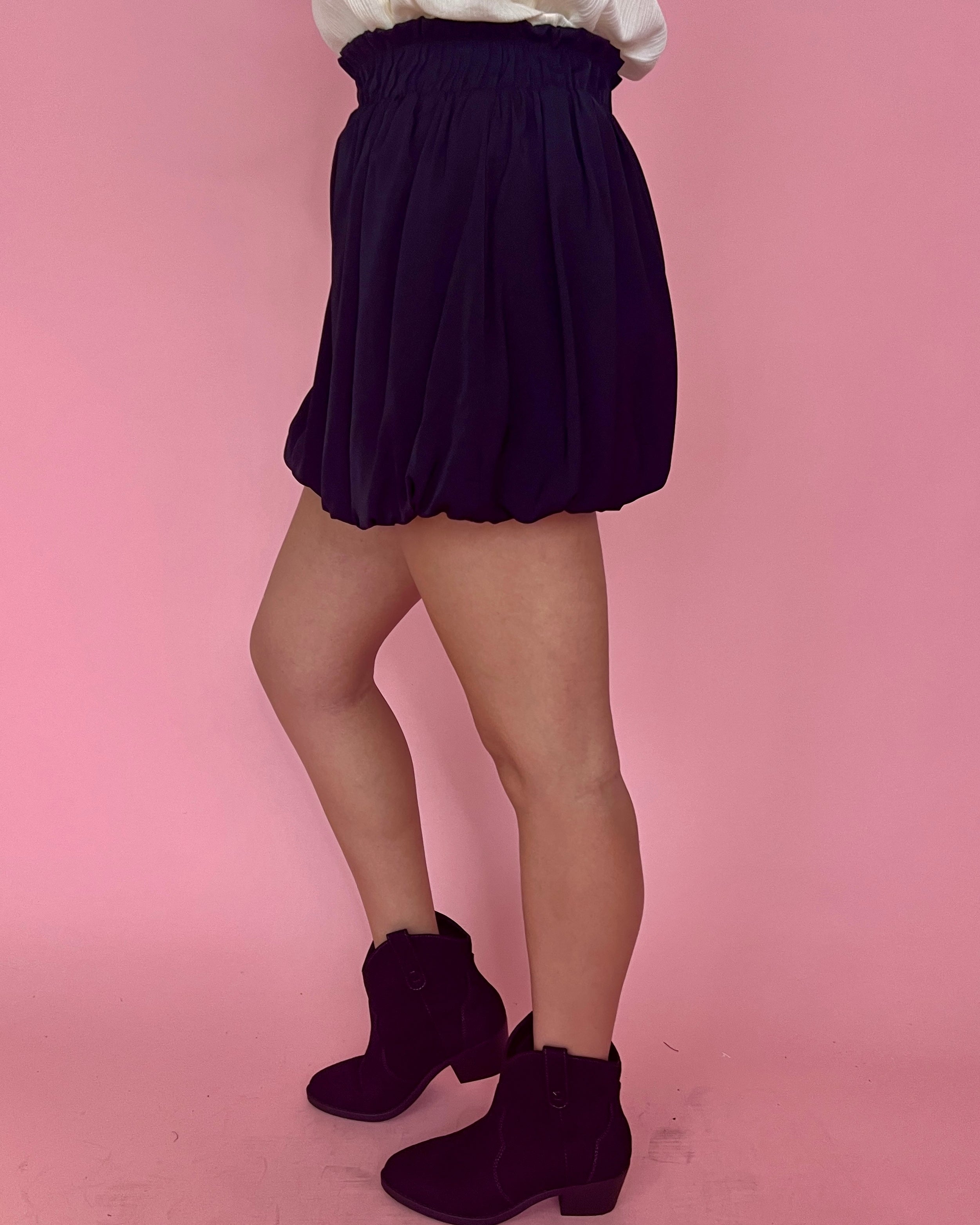 On My Own Path Black Bubble Hem Satin Shorts-Shop-Womens-Boutique-Clothing