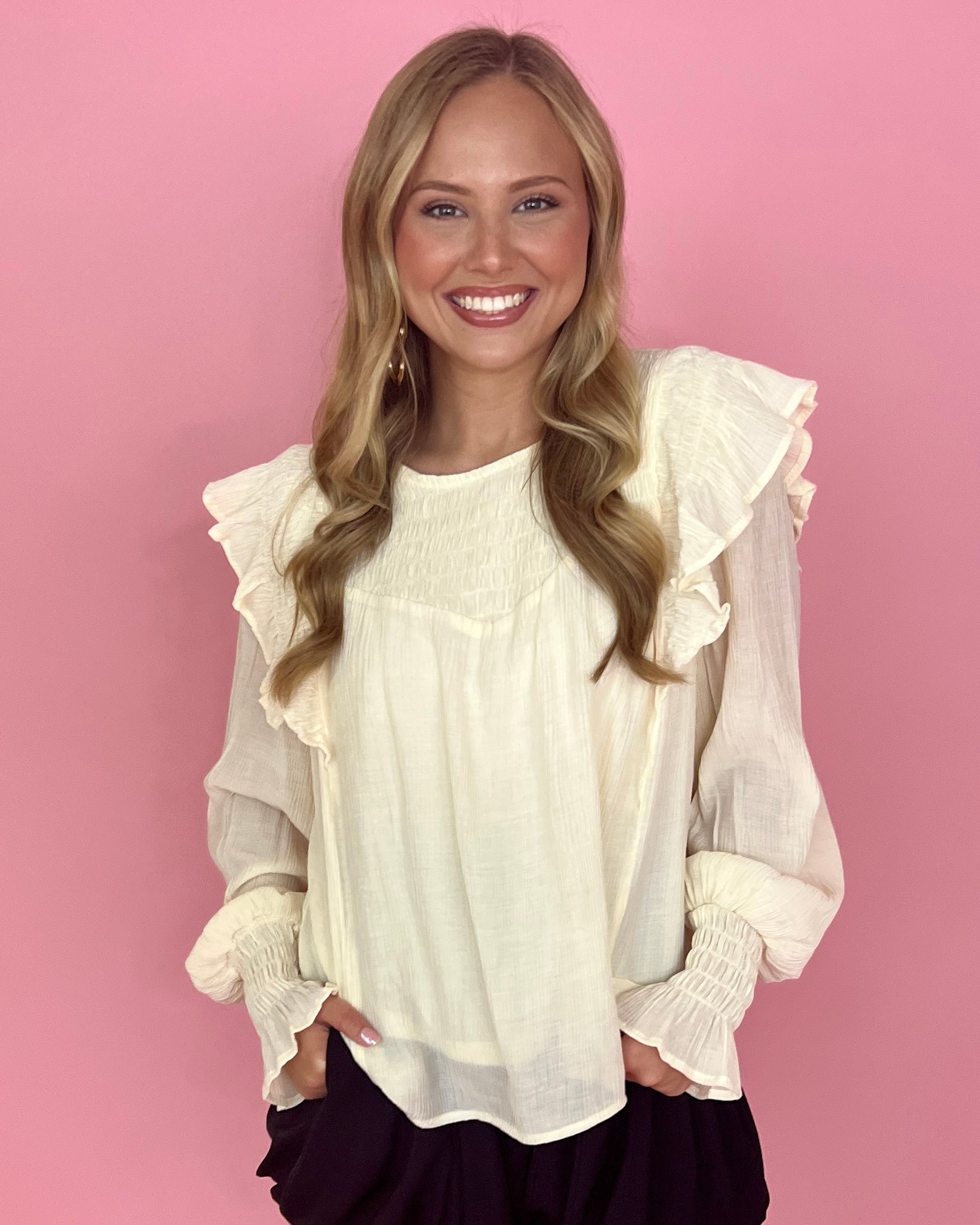 Just This Once Egg Shell Smocked Top-Shop-Womens-Boutique-Clothing