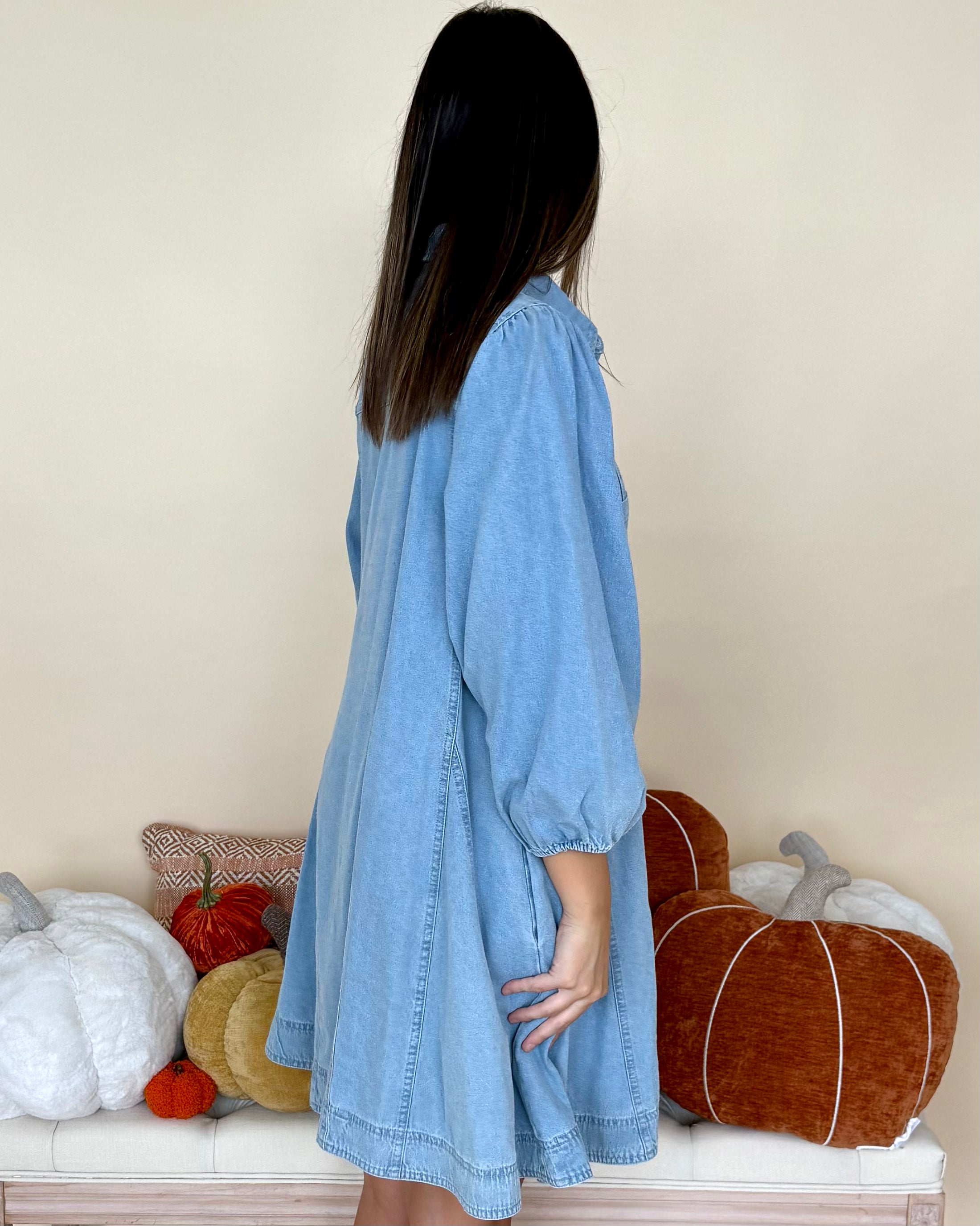 So True Lt Denim Collared Button Dress-Shop-Womens-Boutique-Clothing