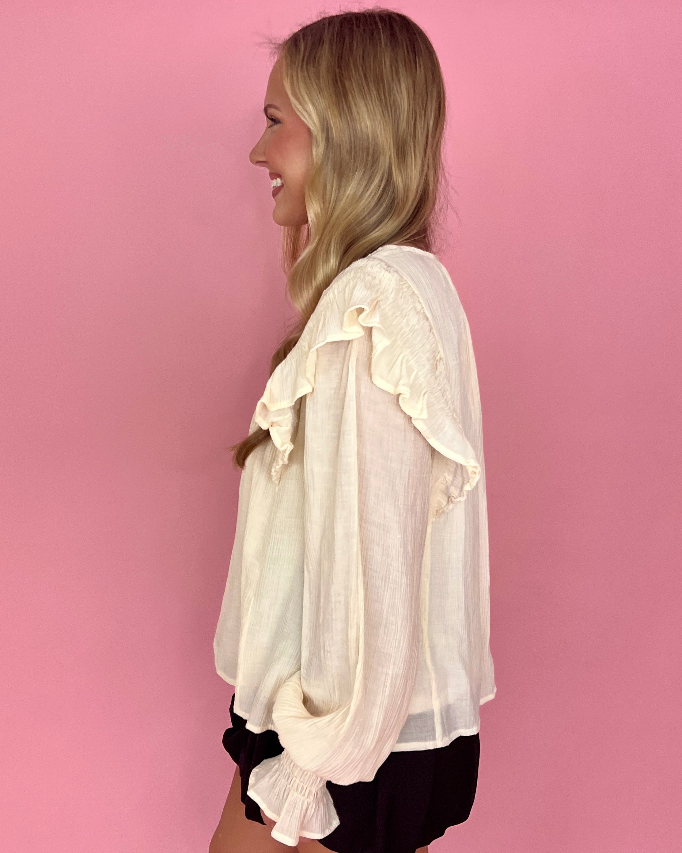 Just This Once Egg Shell Smocked Top-Shop-Womens-Boutique-Clothing