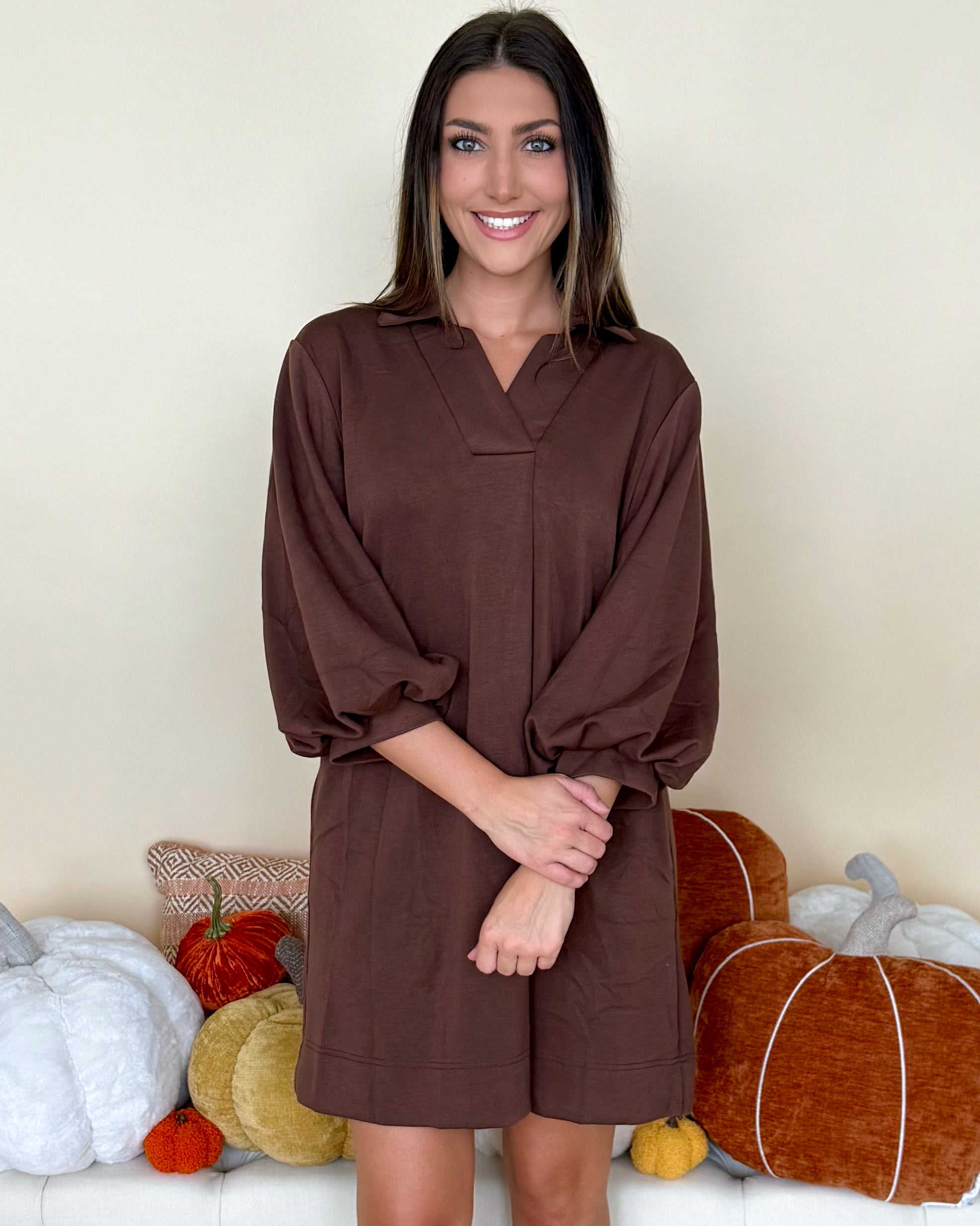 See It Through Brown Front Pleated Dress-Shop-Womens-Boutique-Clothing