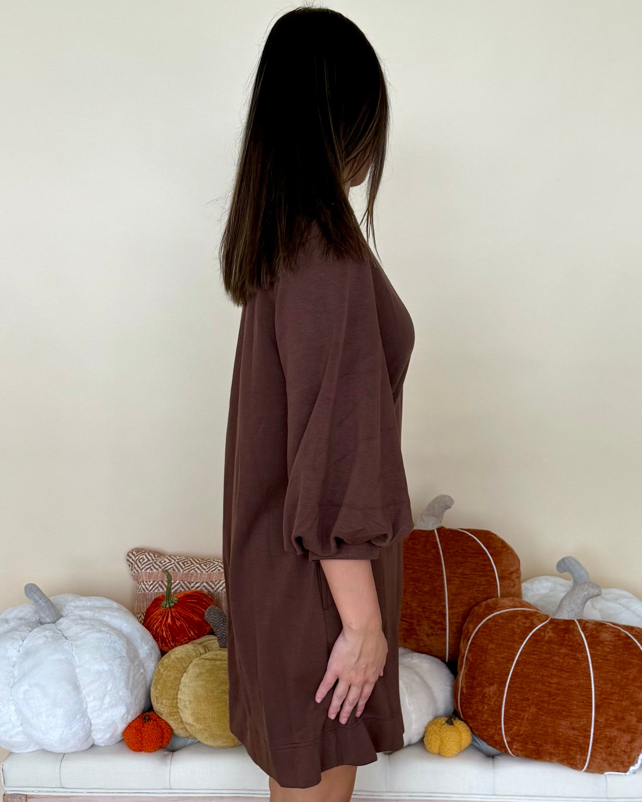 See It Through Brown Front Pleated Dress-Shop-Womens-Boutique-Clothing