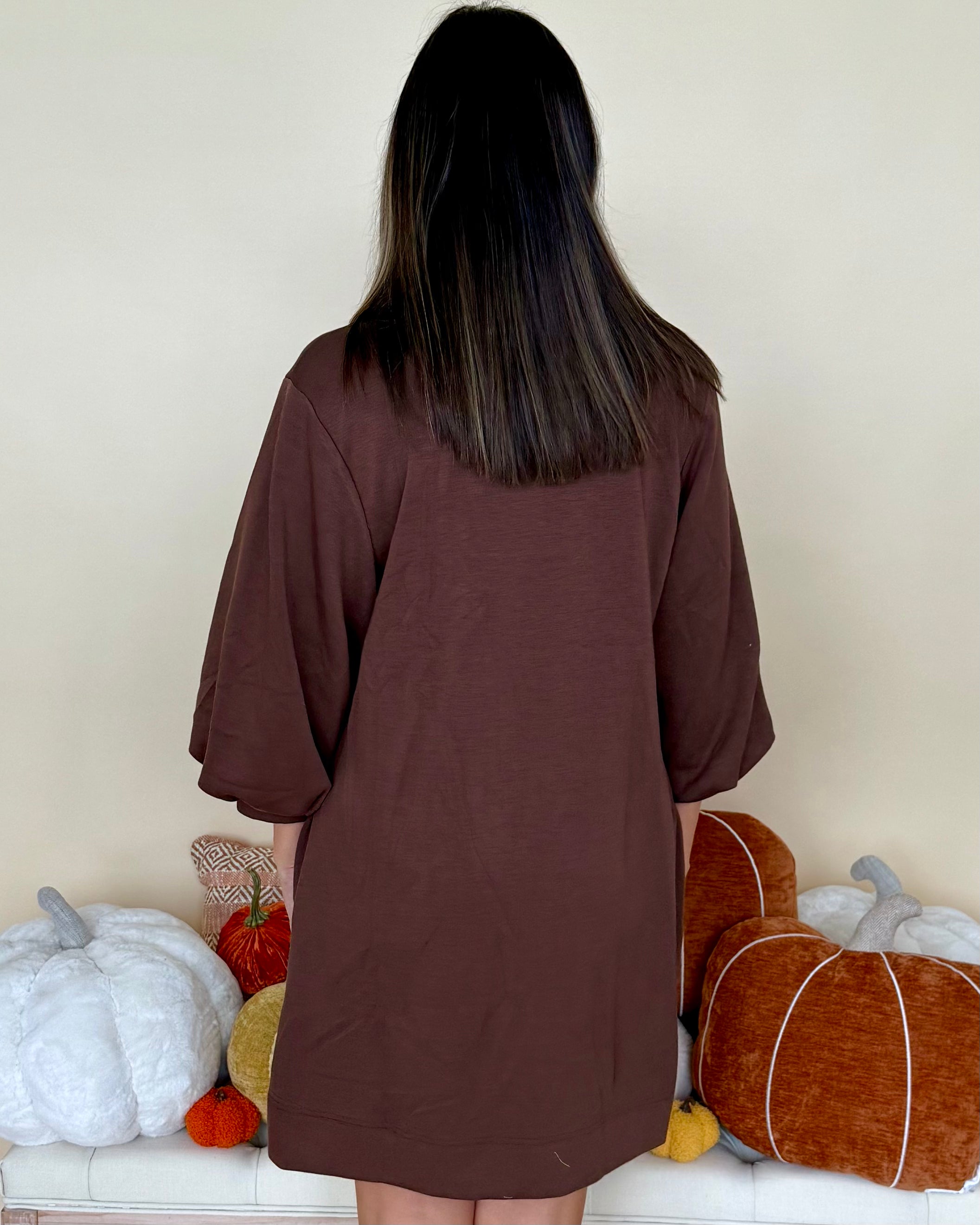 See It Through Brown Front Pleated Dress-Shop-Womens-Boutique-Clothing