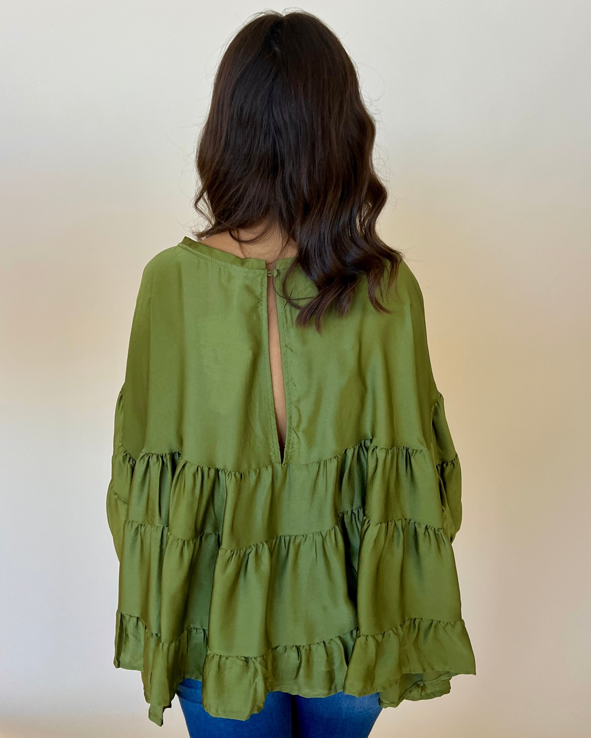 Breezy Times Olive Satin Tiered Top-Shop-Womens-Boutique-Clothing