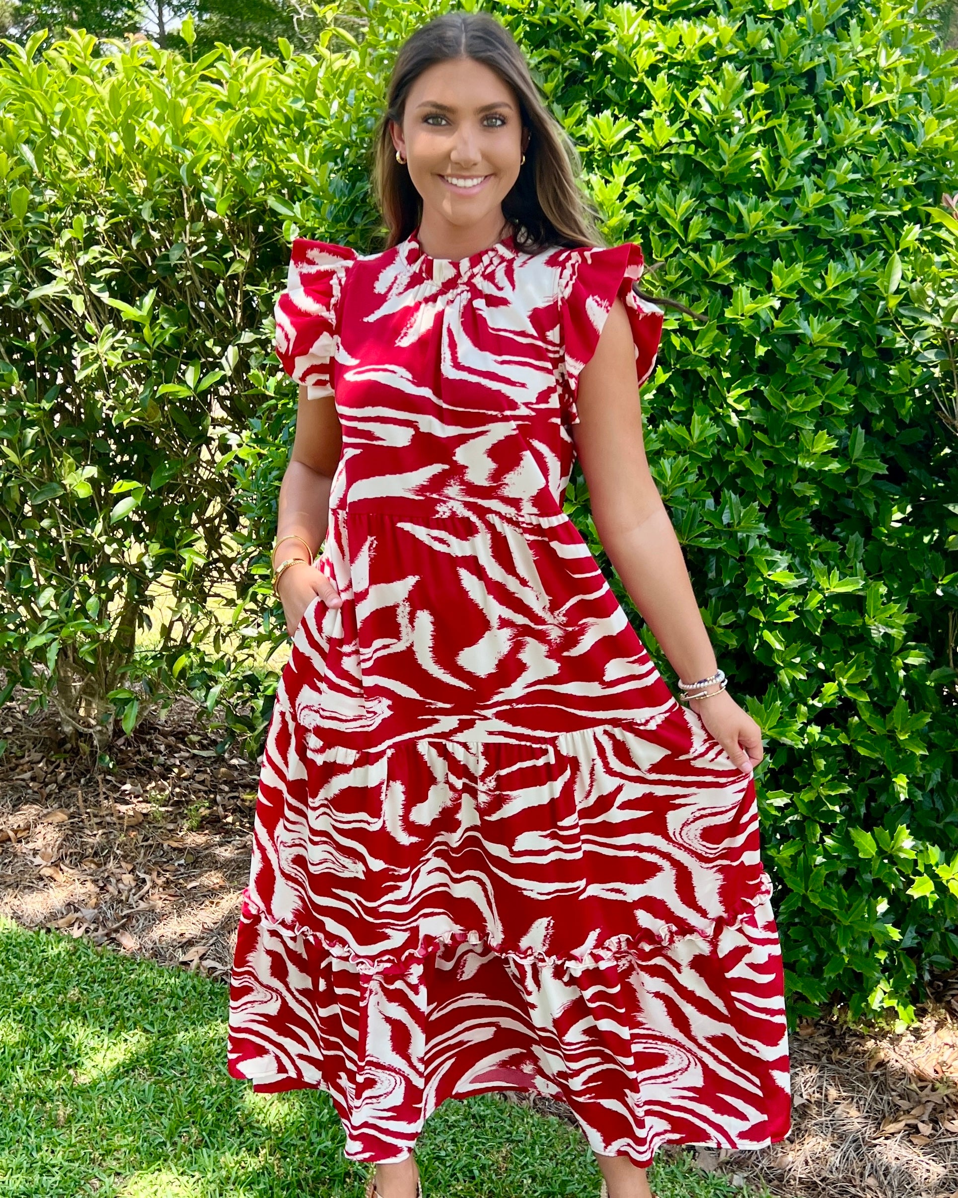 Blown Away Red Abstract Maxi Dress-Shop-Womens-Boutique-Clothing