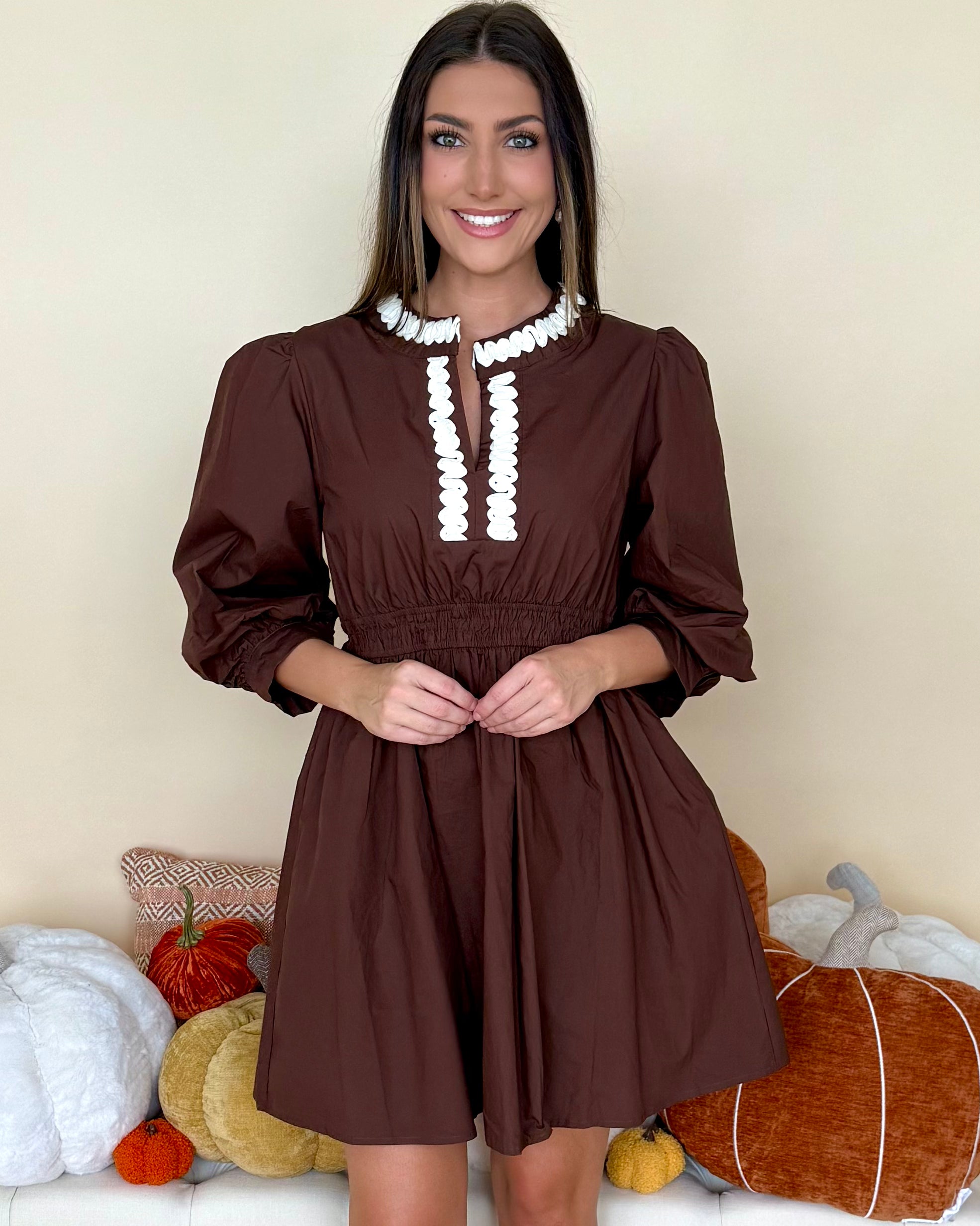 Not Too Late Brown Trim Accent Dress-Shop-Womens-Boutique-Clothing