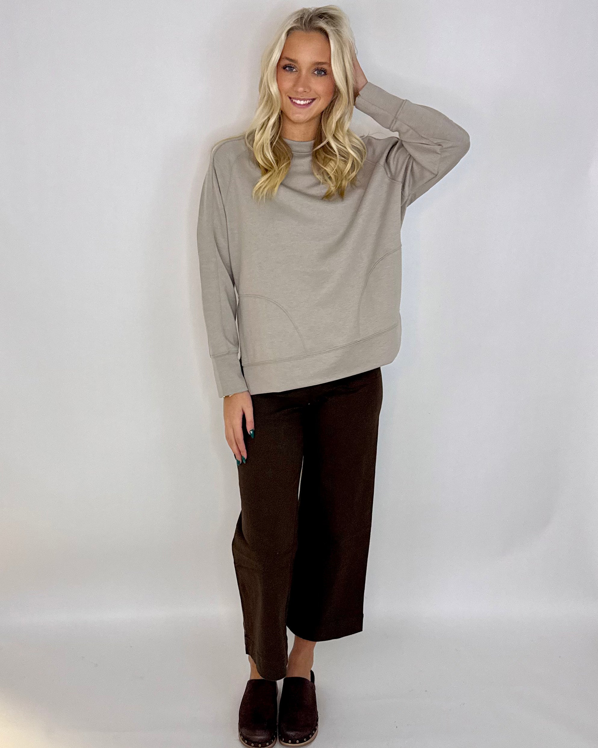 Chill Vibe Ash Mocha Scuba Side Slit Sweatshirt-Shop-Womens-Boutique-Clothing