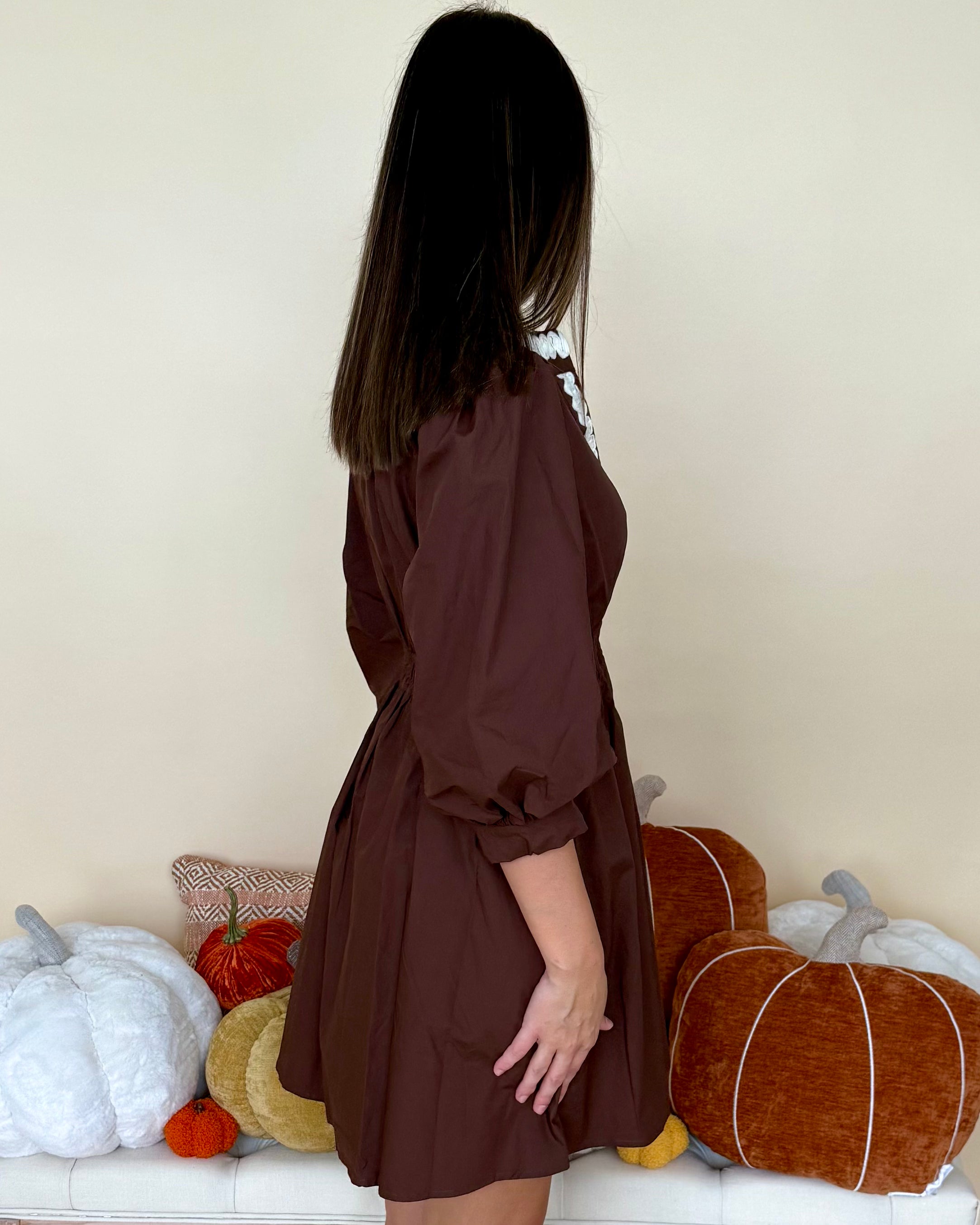 Not Too Late Brown Trim Accent Dress-Shop-Womens-Boutique-Clothing