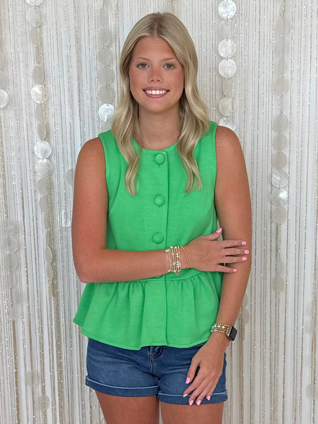 Golden Girl Celery Peplum Top-Shop-Womens-Boutique-Clothing