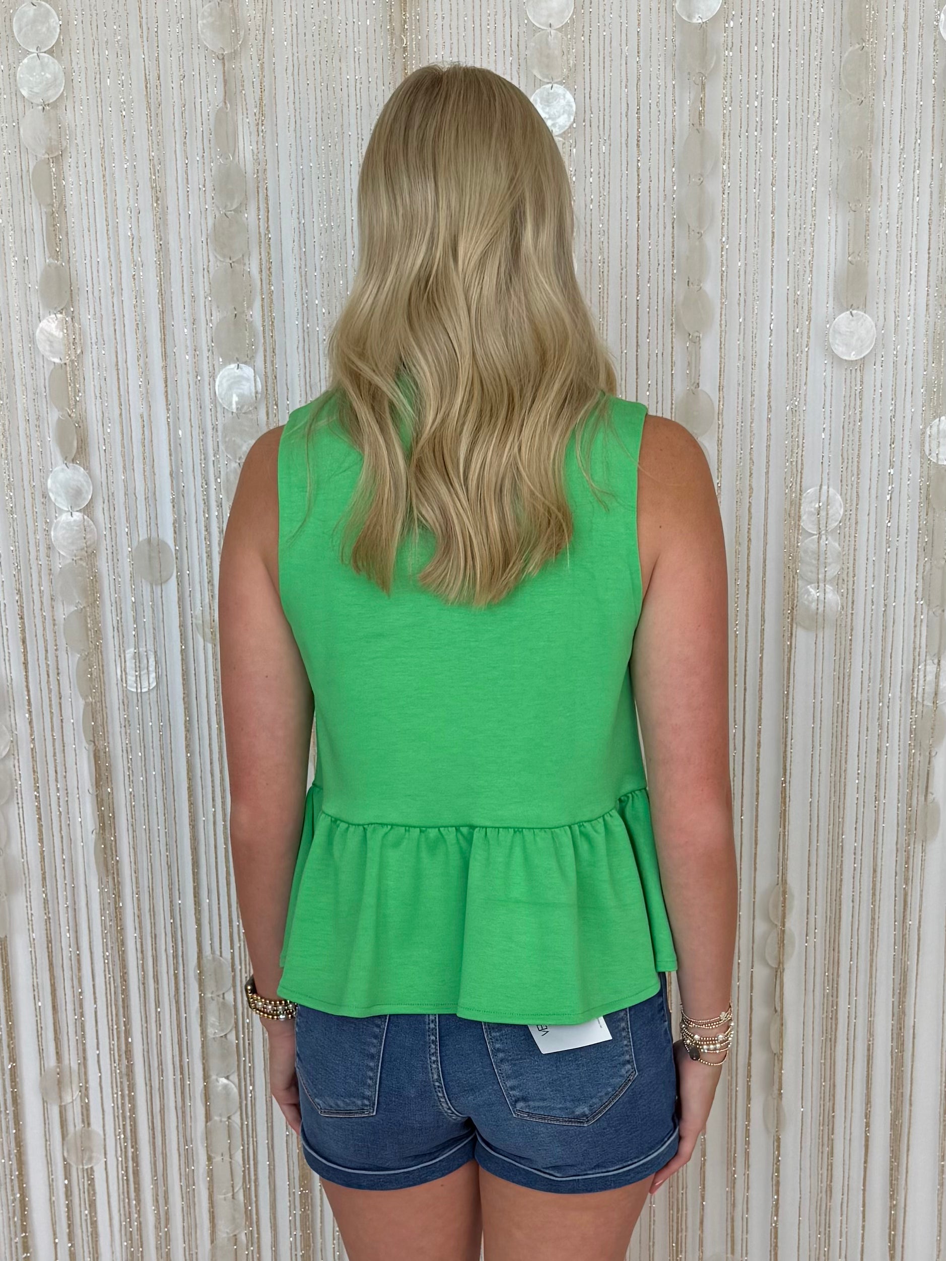 Golden Girl Celery Peplum Top-Shop-Womens-Boutique-Clothing