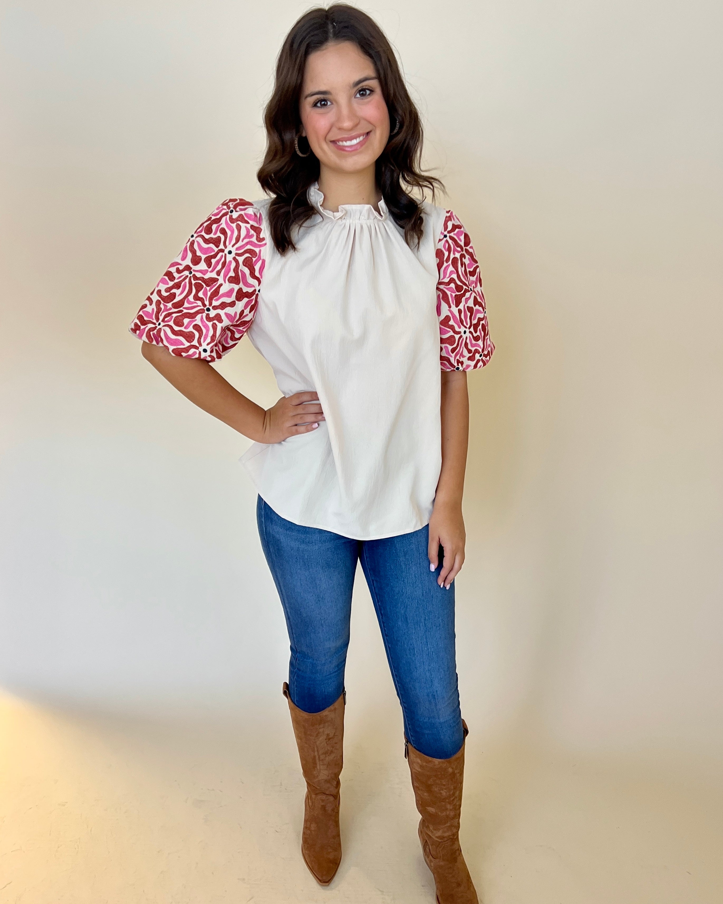 Ever So Posh Natural Embroidered Top-Shop-Womens-Boutique-Clothing