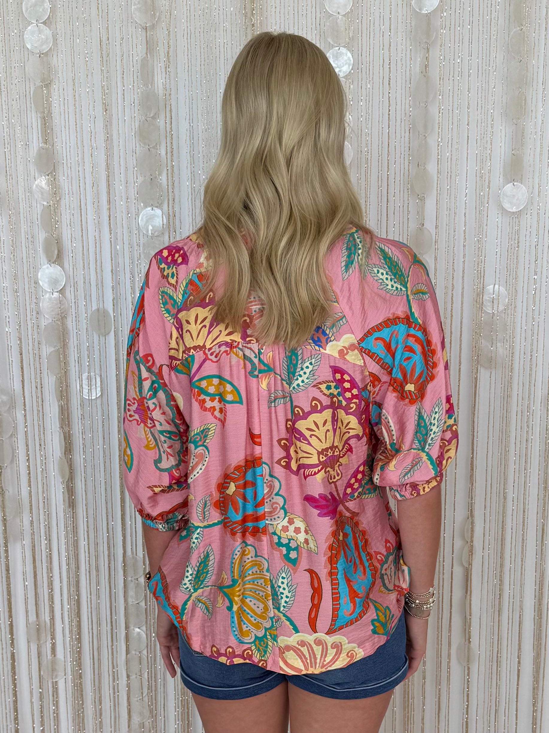 Cozy Charm Pink Mix Paisley Print Top-Shop-Womens-Boutique-Clothing