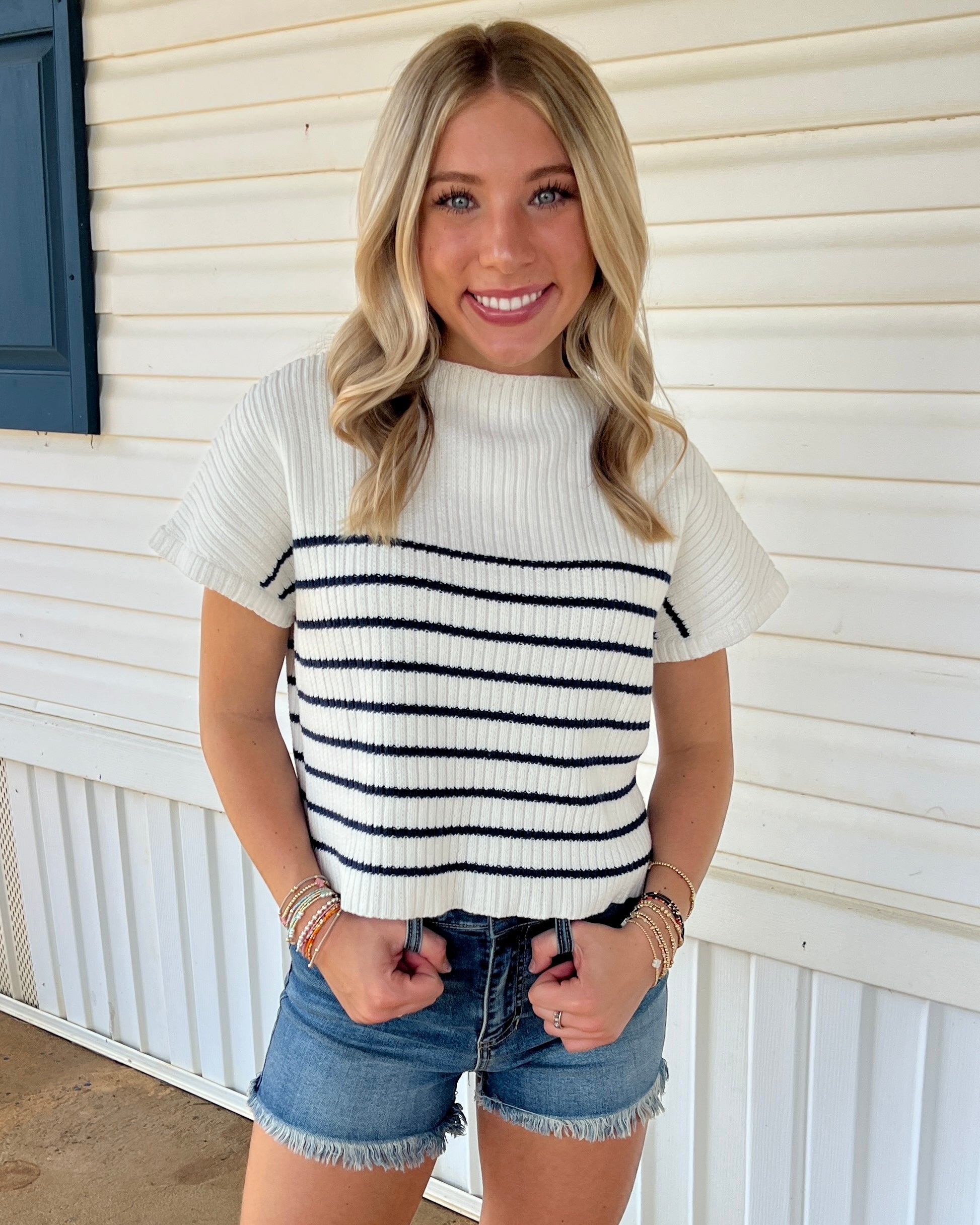 Summer Love Navy Striped Sweater Top-Shop-Womens-Boutique-Clothing