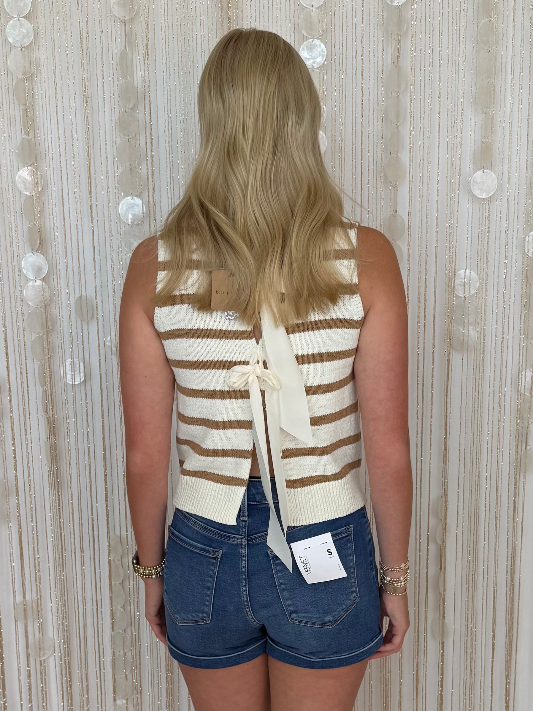 Quiet Storm Light Khaki Stripe Sleeveless Sweater-Shop-Womens-Boutique-Clothing