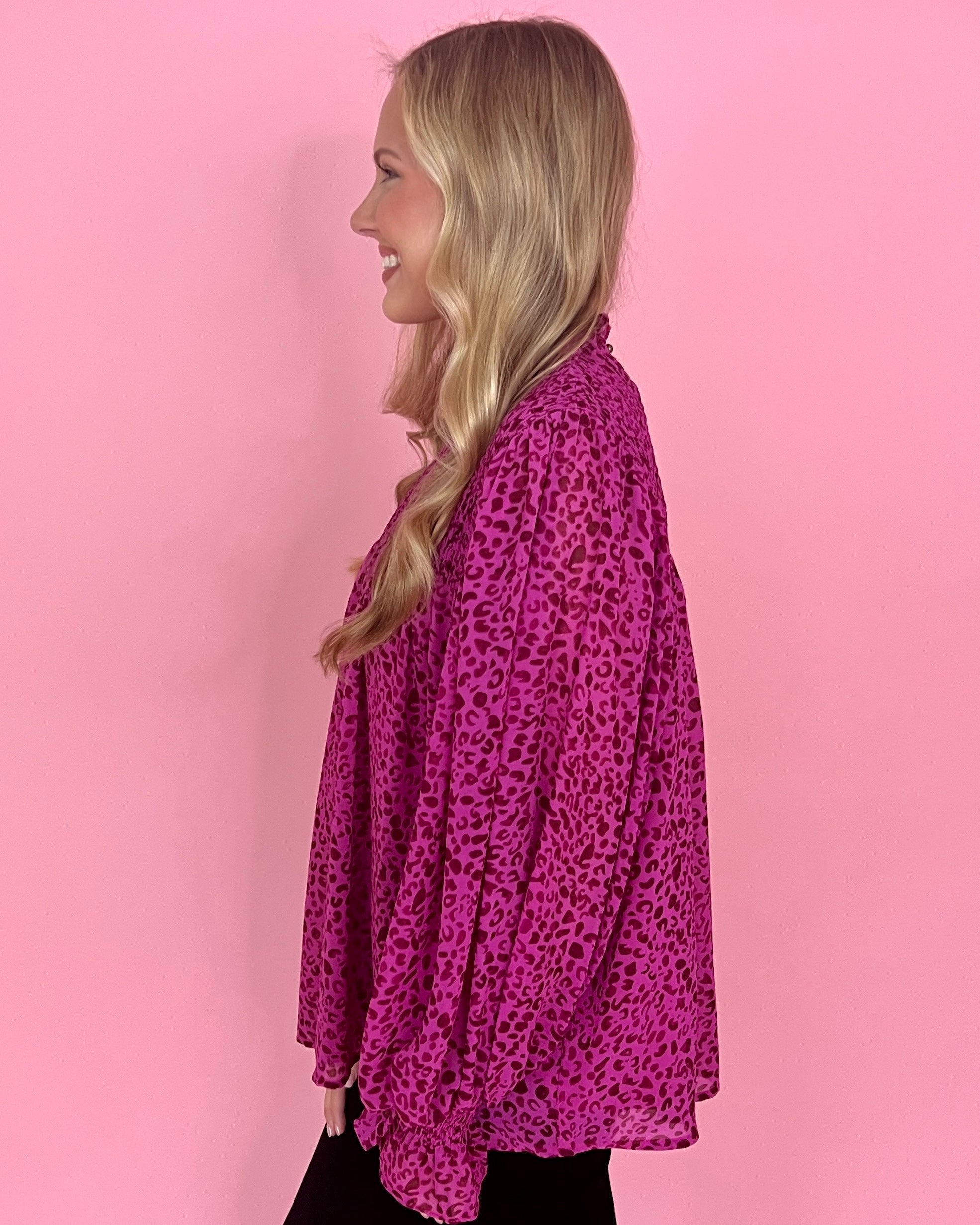 Chasing Dreams Magenta Printed Smocked Yoke LS Top-Shop-Womens-Boutique-Clothing