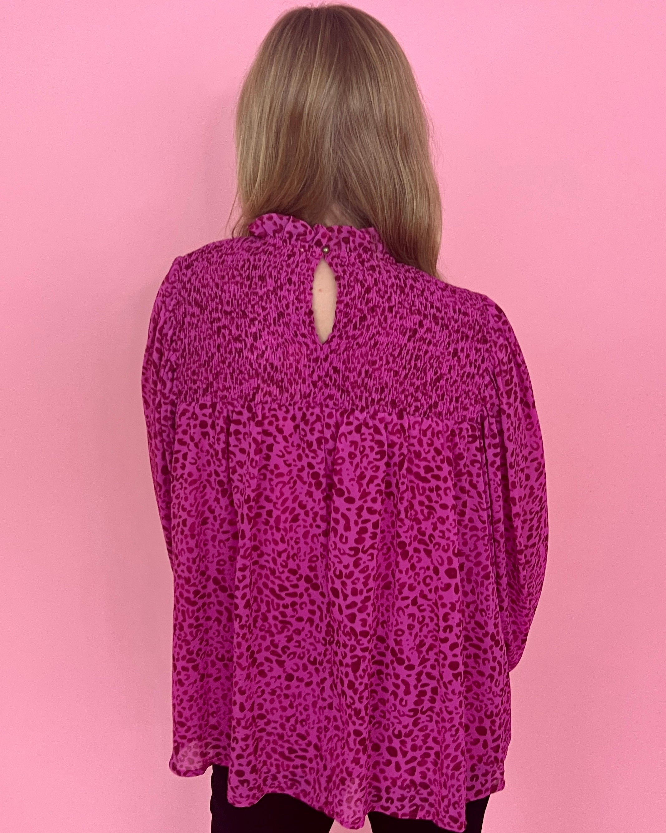 Chasing Dreams Magenta Printed Smocked Yoke LS Top-Shop-Womens-Boutique-Clothing