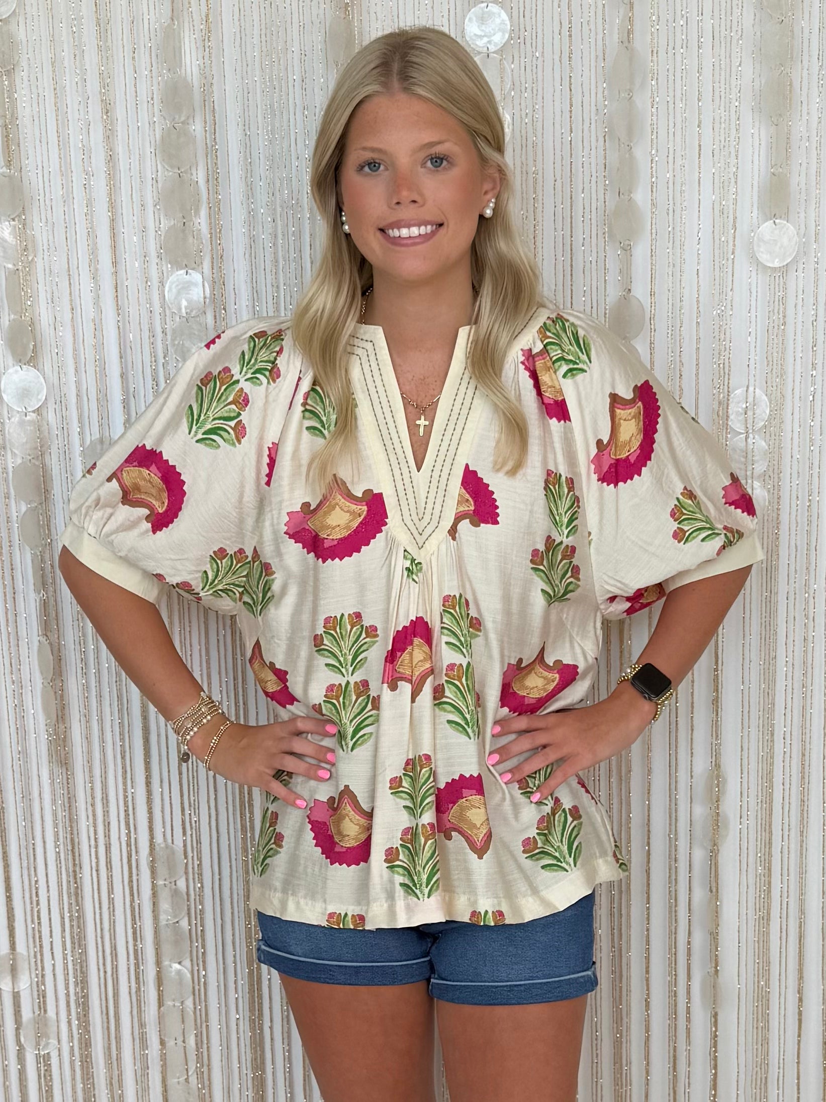 Wandering Hearts Cream Print Stitch Top-Shop-Womens-Boutique-Clothing