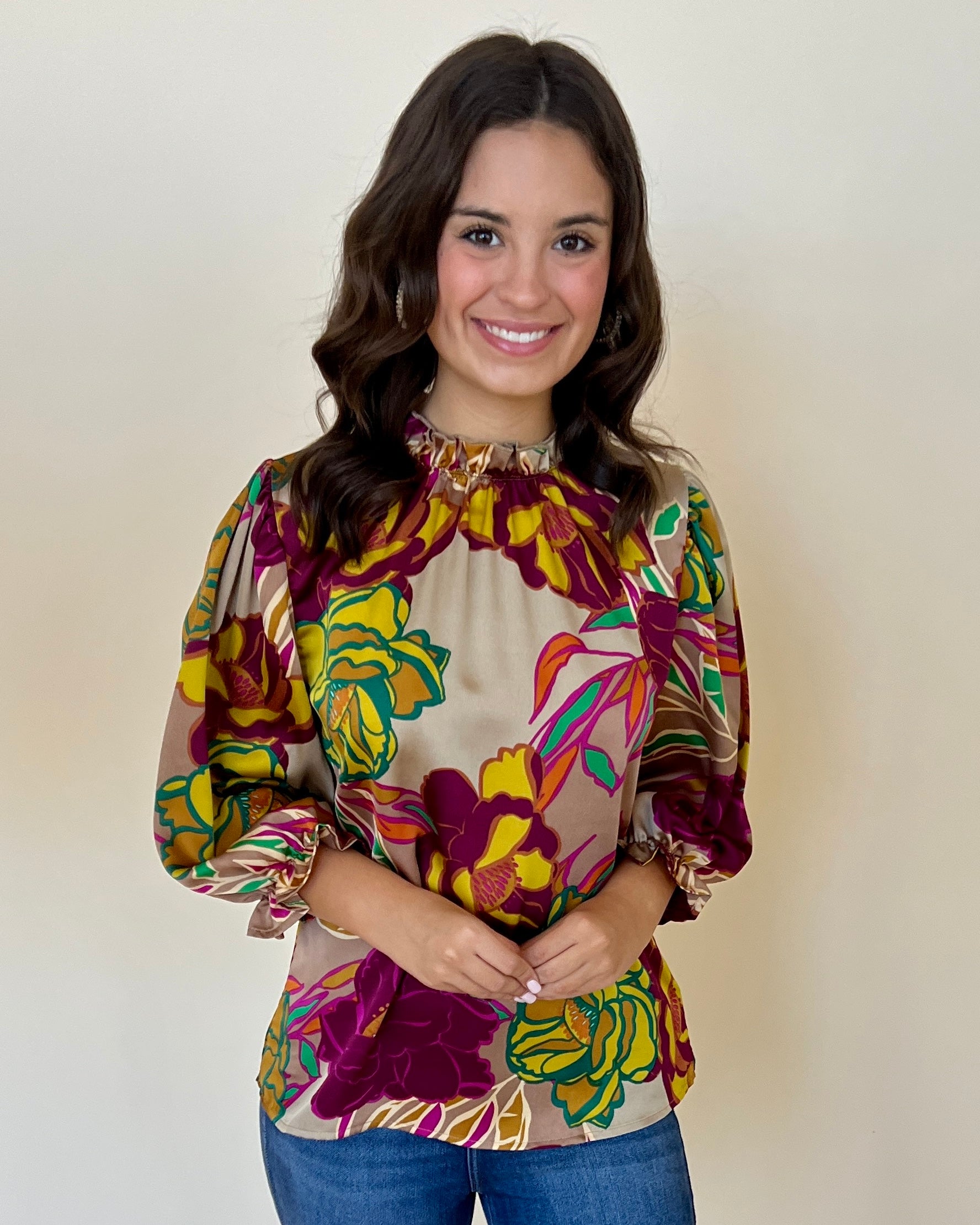 Kindness Above All Mocha Floral Top-Shop-Womens-Boutique-Clothing