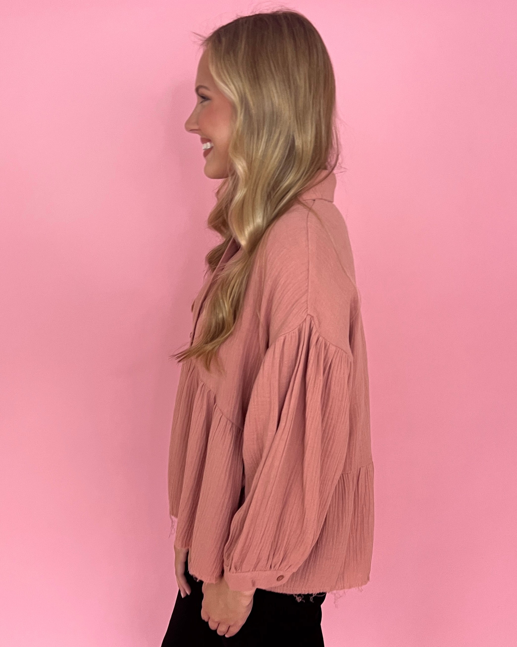 Sweet Gestures Mauve Crinkle Gauze Collared Top-Shop-Womens-Boutique-Clothing