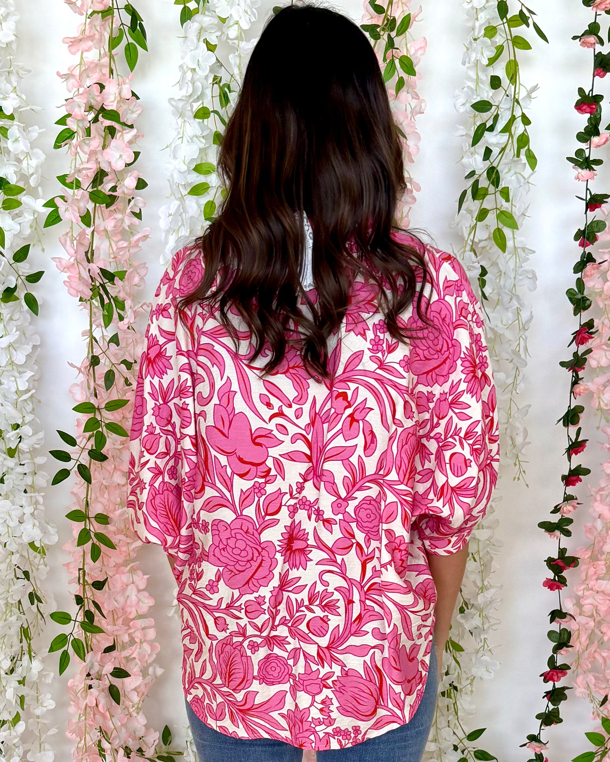 Full Sail Pink/Ivory Floral Top-Shop-Womens-Boutique-Clothing