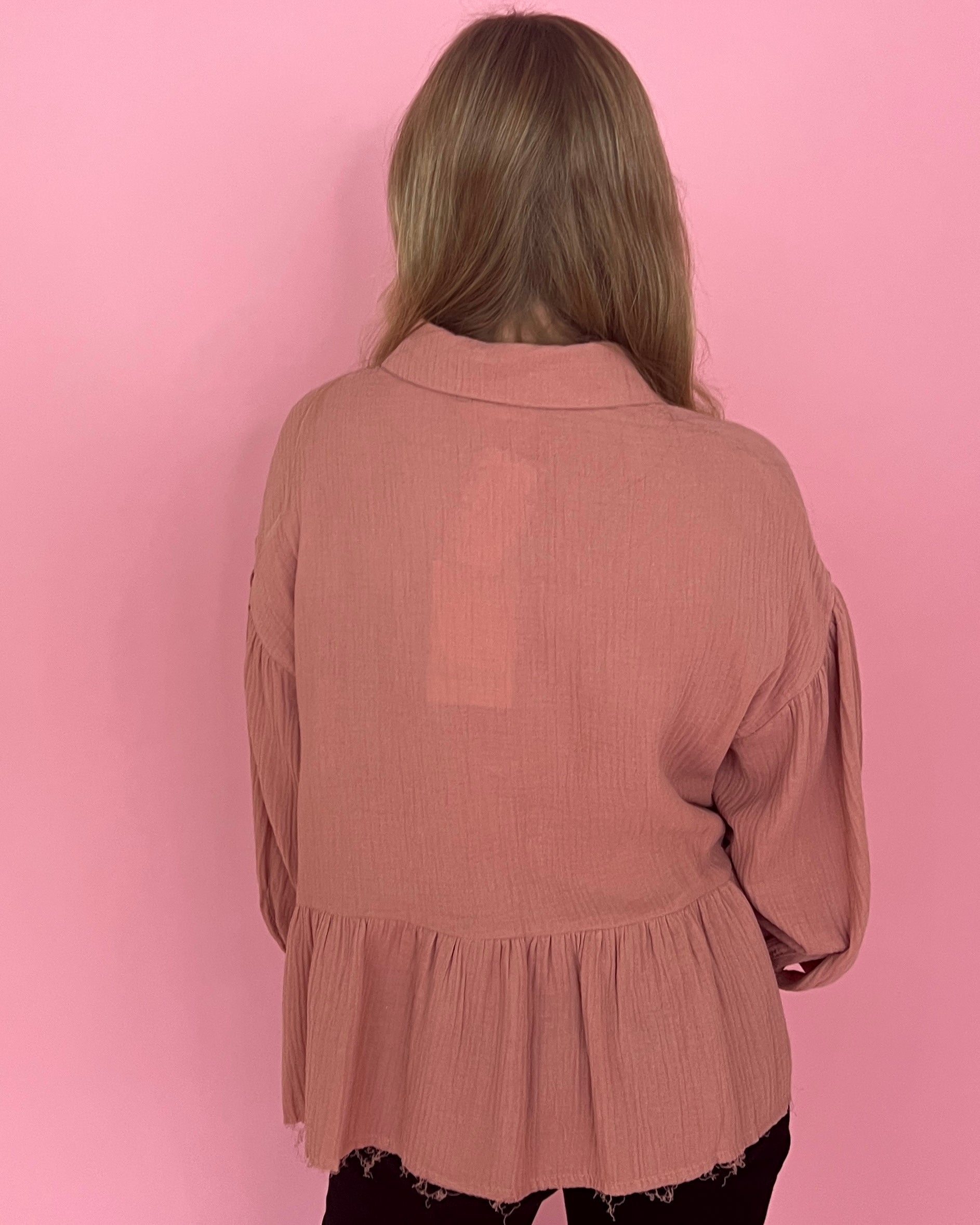 Sweet Gestures Mauve Crinkle Gauze Collared Top-Shop-Womens-Boutique-Clothing