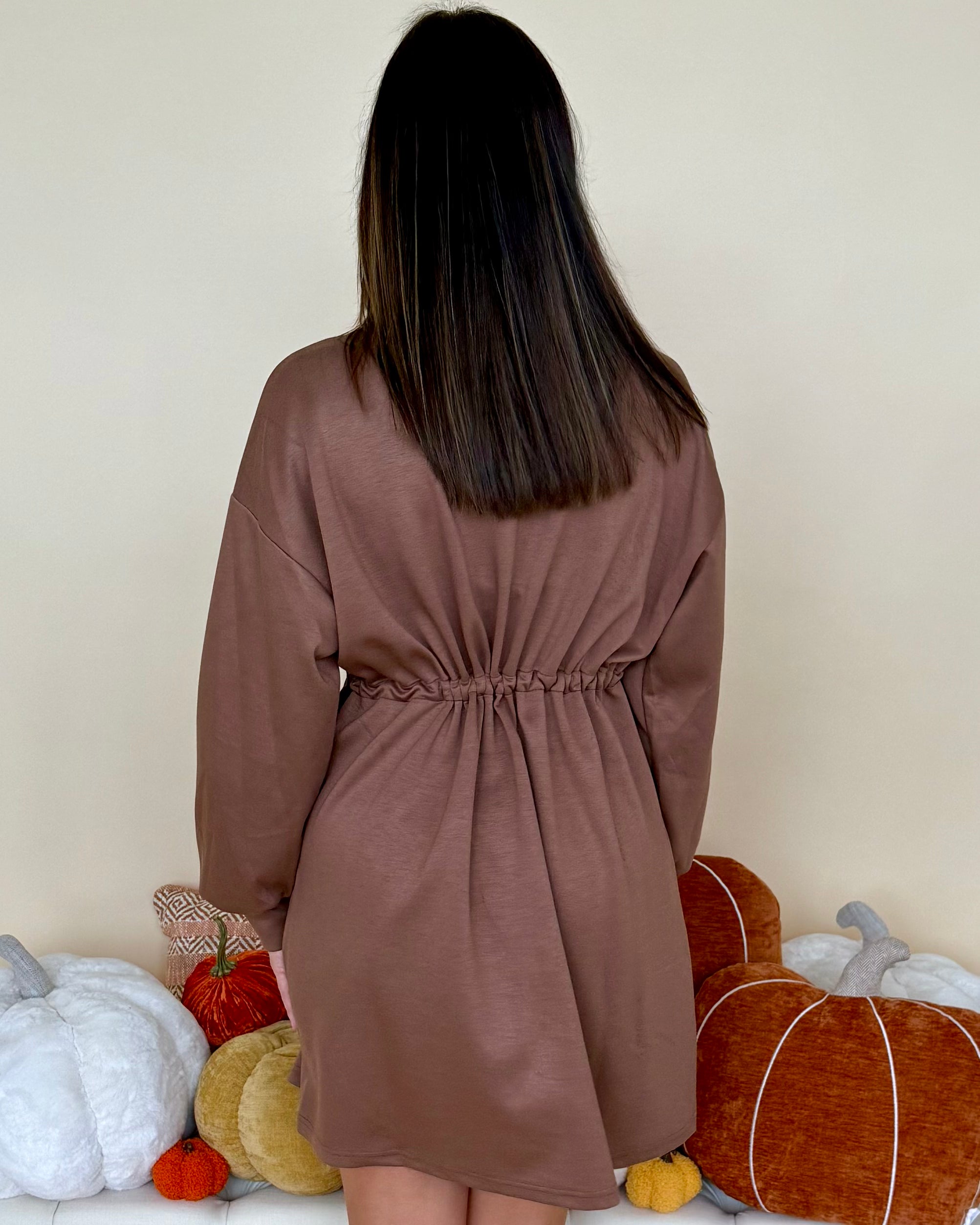 Sweet Spot Mocha Drawstring Dress-Shop-Womens-Boutique-Clothing