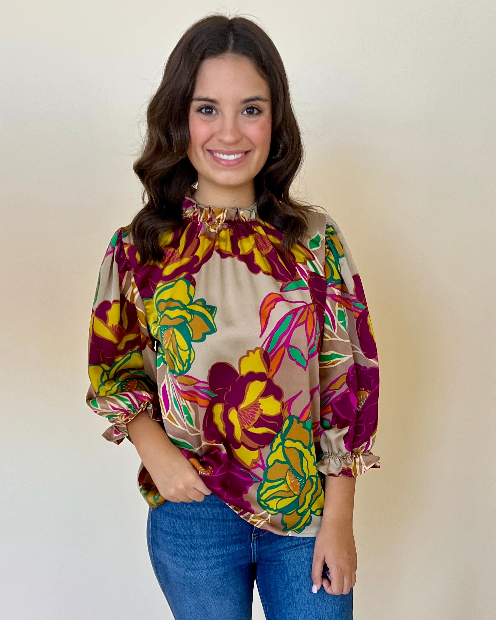 Kindness Above All Mocha Floral Top-Shop-Womens-Boutique-Clothing