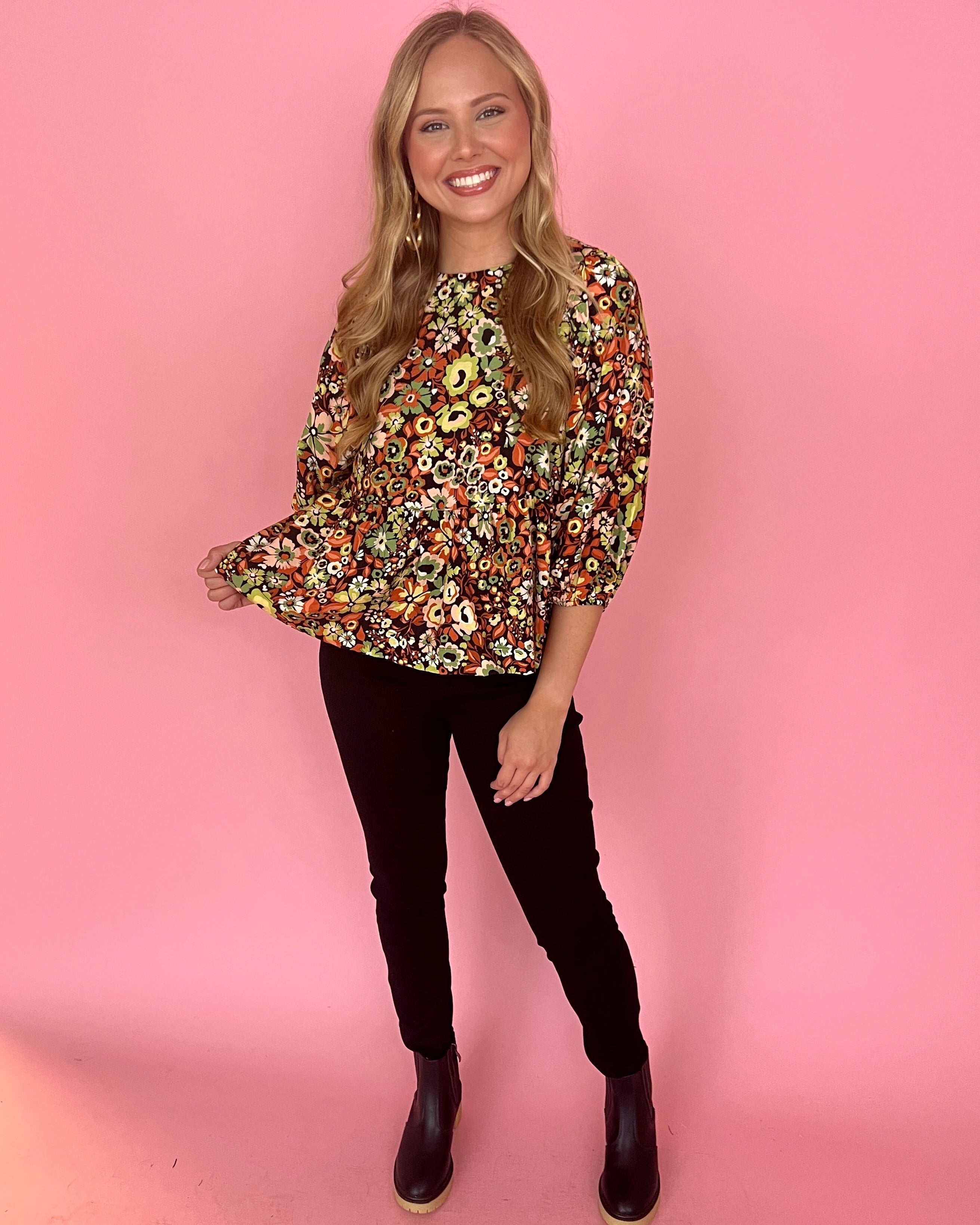 Need You Back Black Floral Print Bubble Sleeve Top-Shop-Womens-Boutique-Clothing