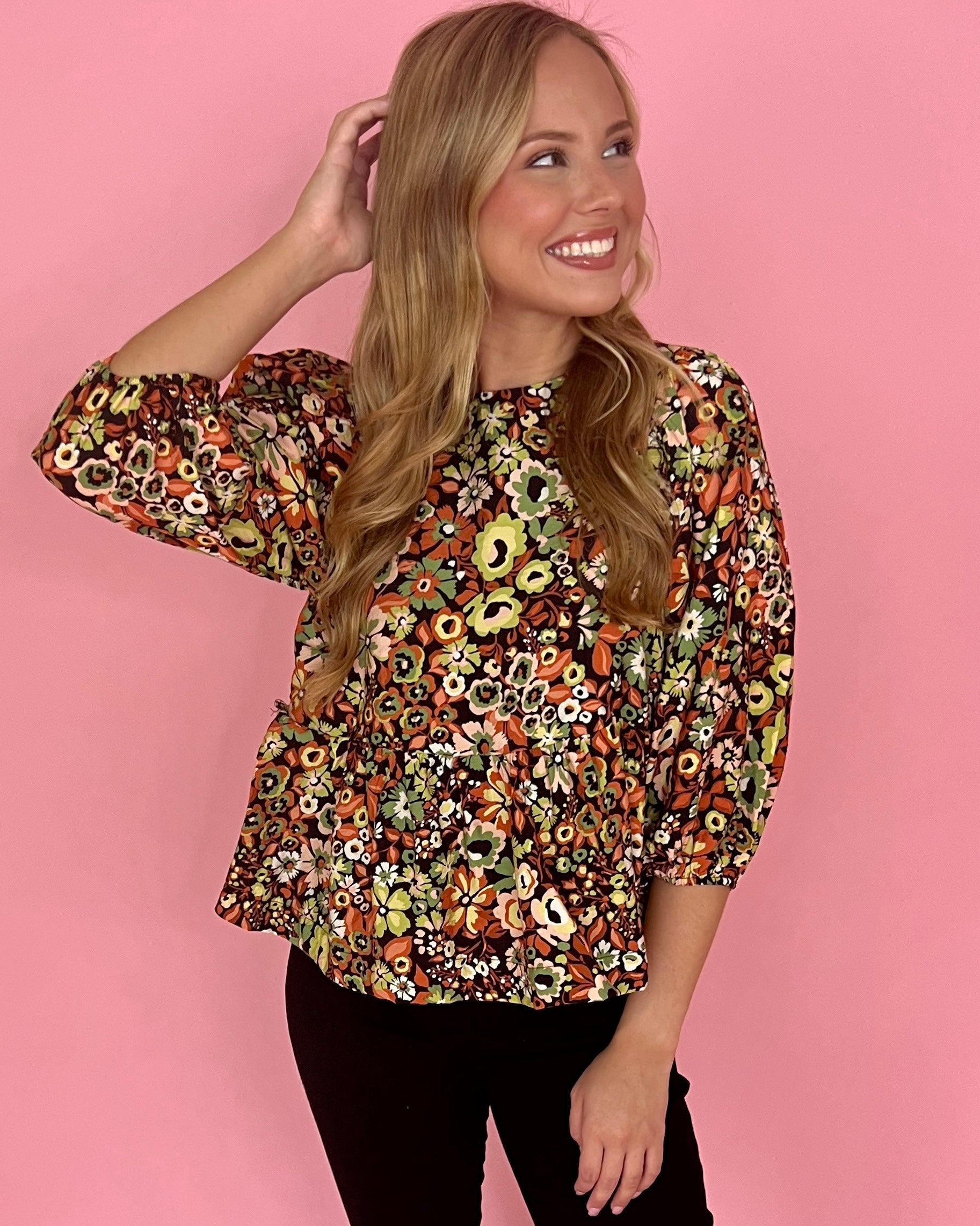 Need You Back Black Floral Print Bubble Sleeve Top-Shop-Womens-Boutique-Clothing