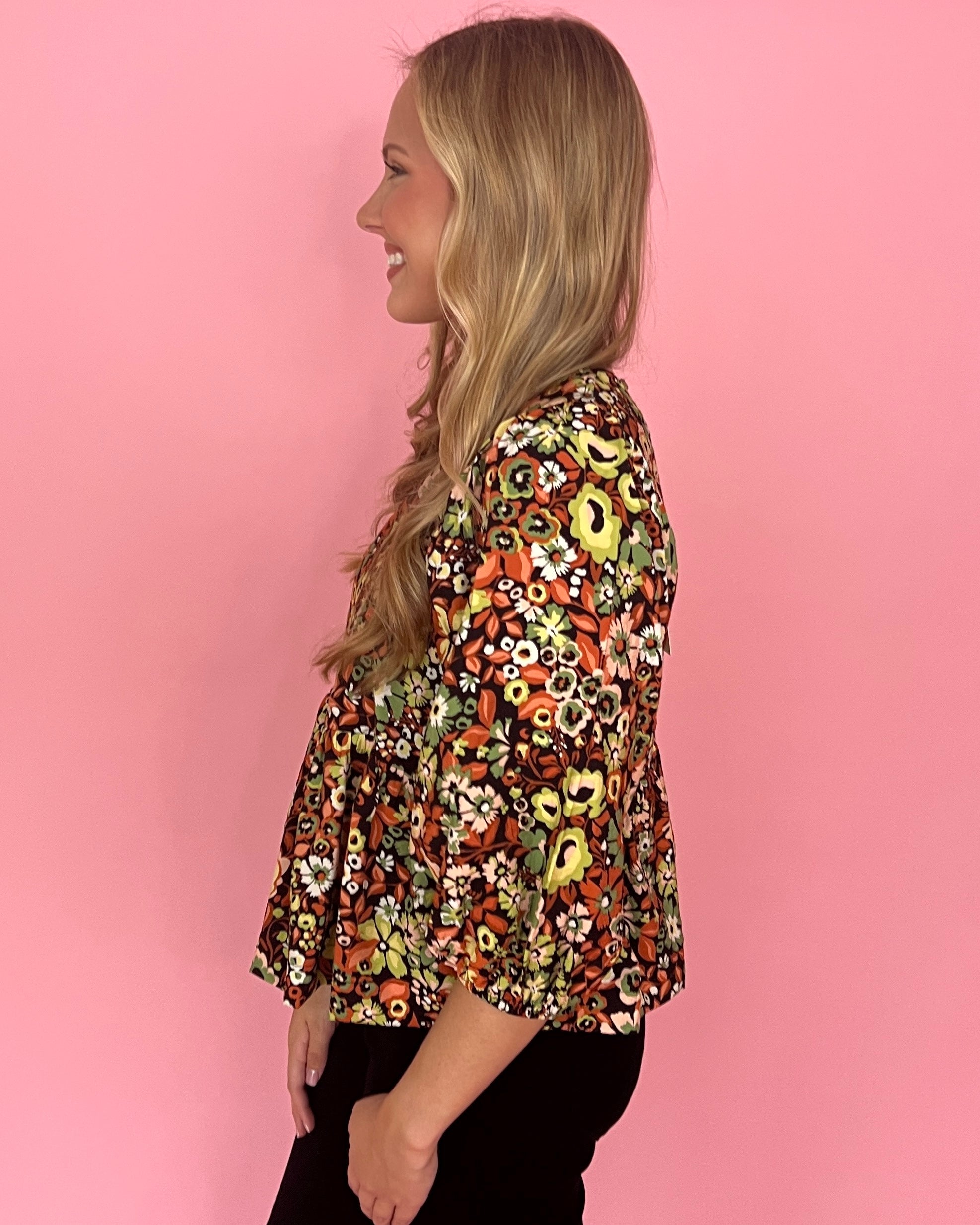 Need You Back Black Floral Print Bubble Sleeve Top-Shop-Womens-Boutique-Clothing